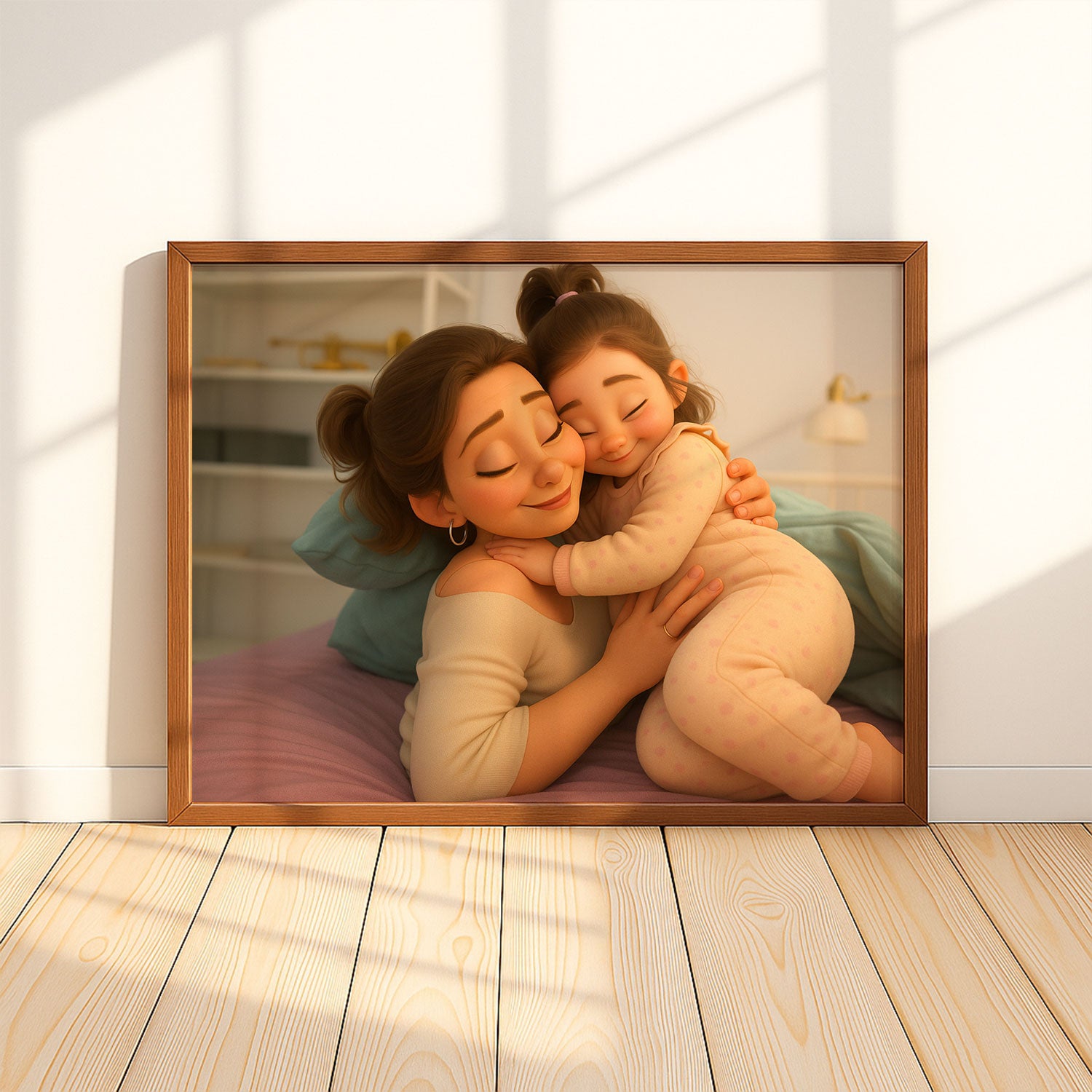 Charming Mother-Daughter Bonding Art Print | Whimsical Digital Illustration for Cozy Home Decor
 - 1