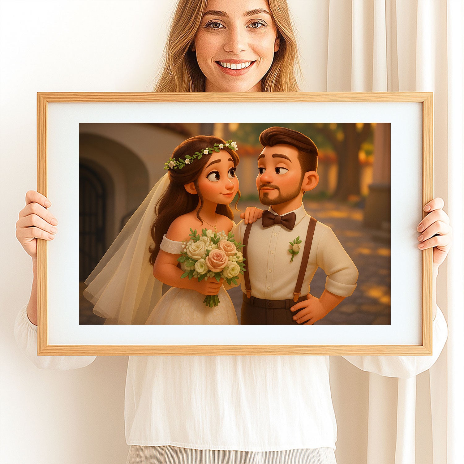Charming Romantic Couple Portrait - Whimsical Animated Art for Home Decor
 - 1