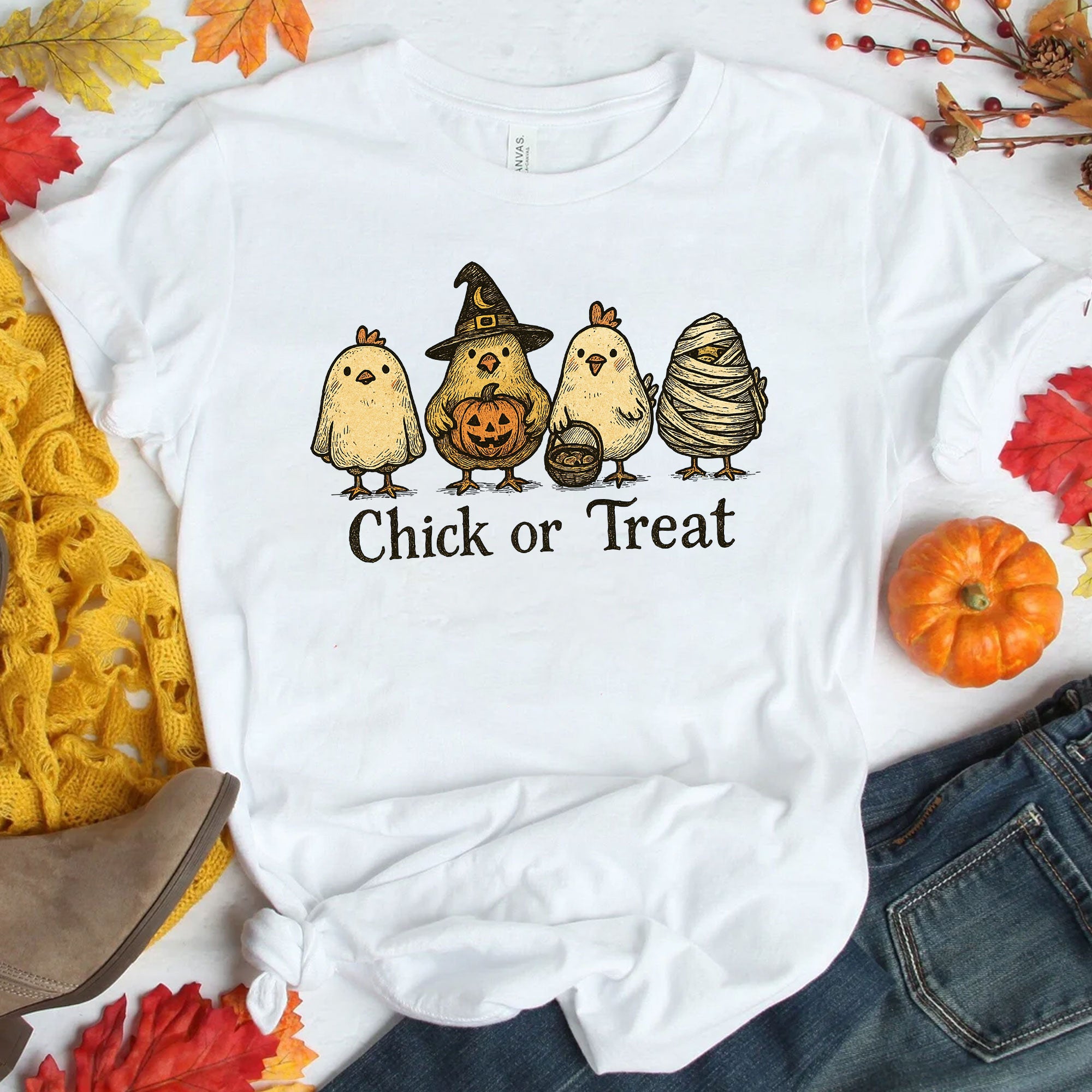 Chick or Treat Halloween Shirt for Women | Cute Chicken Graphic Tee | Funny Fall Outfit | Festive Autumn Top | Holiday Gift Idea
 - 1