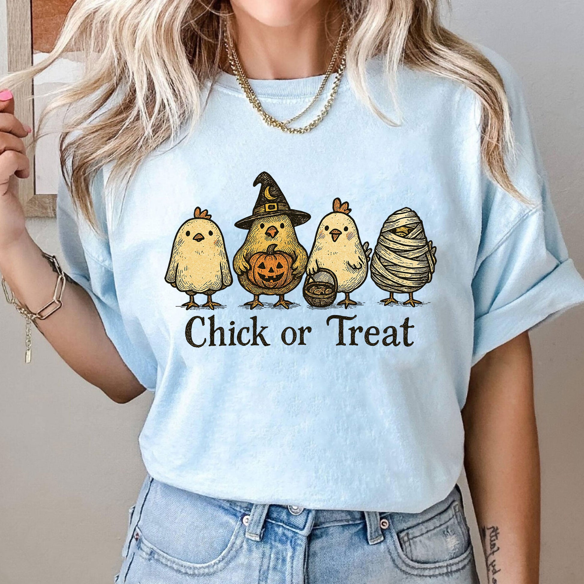 Chick or Treat Halloween Shirt for Women | Cute Chicken Graphic Tee | Funny Fall Outfit | Festive Autumn Top | Holiday Gift Idea
 - 10