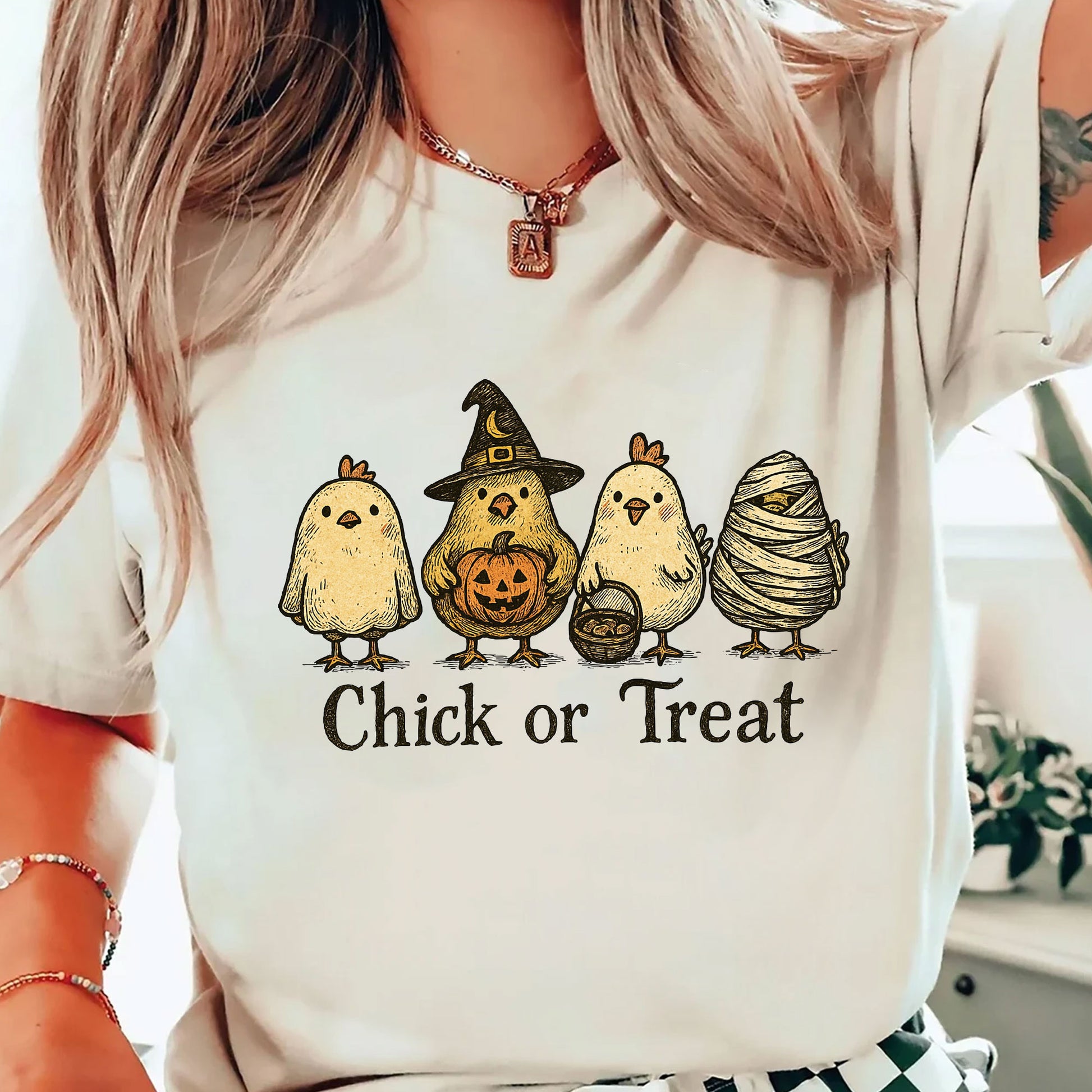 Chick or Treat Halloween Shirt for Women | Cute Chicken Graphic Tee | Funny Fall Outfit | Festive Autumn Top | Holiday Gift Idea
 - 2