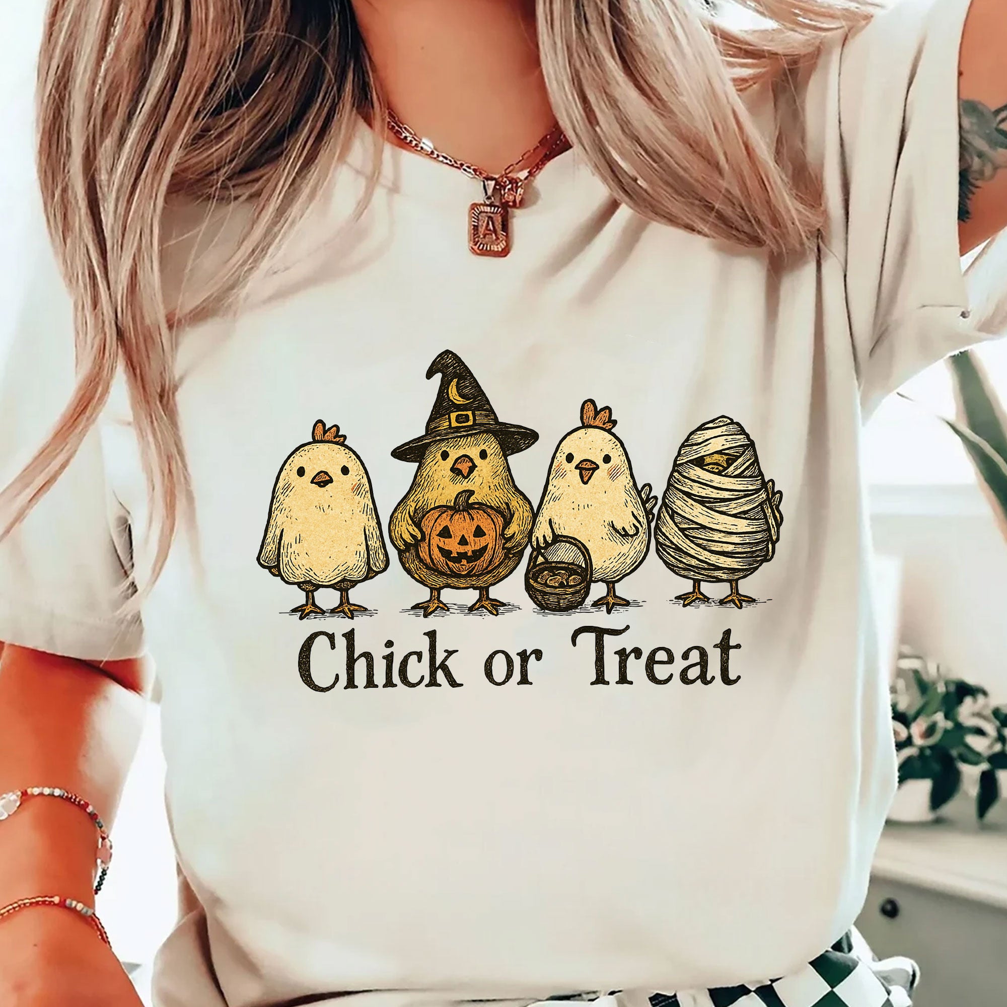 Chick or Treat Halloween Shirt for Women | Cute Chicken Graphic Tee | Funny Fall Outfit | Festive Autumn Top | Holiday Gift Idea
 - 2