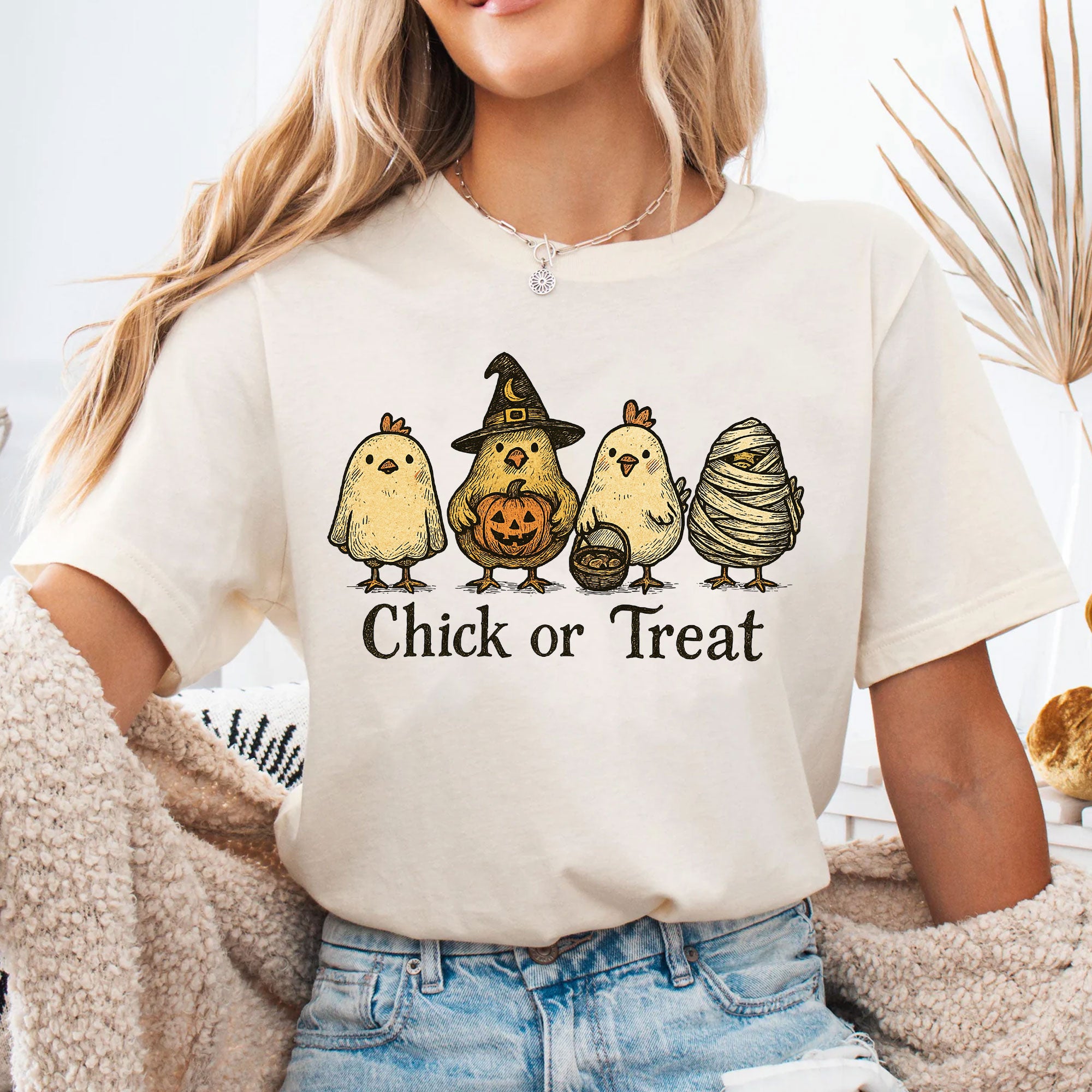 Chick or Treat Halloween Shirt for Women | Cute Chicken Graphic Tee | Funny Fall Outfit | Festive Autumn Top | Holiday Gift Idea
 - 4