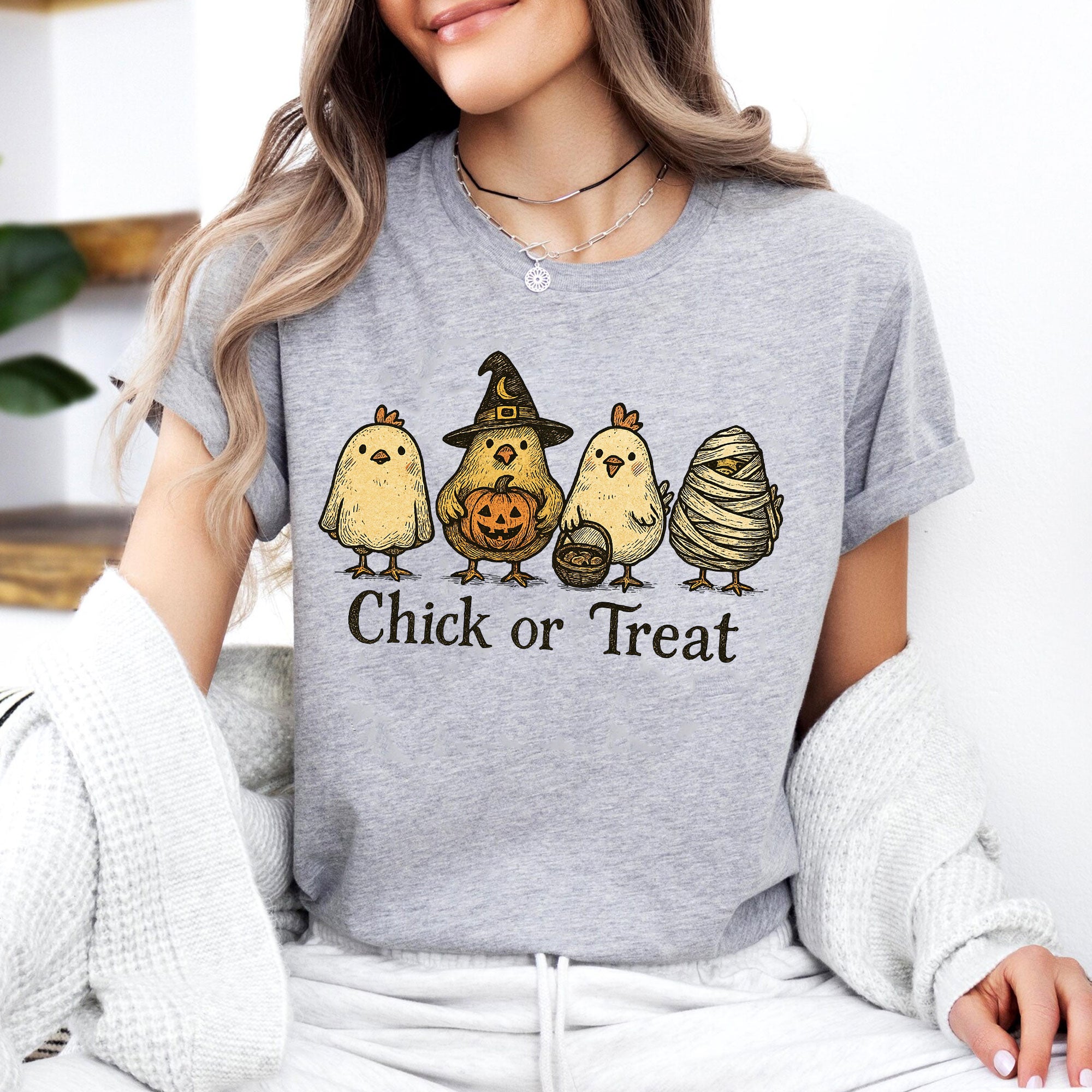 Chick or Treat Halloween Shirt for Women | Cute Chicken Graphic Tee | Funny Fall Outfit | Festive Autumn Top | Holiday Gift Idea
 - 7