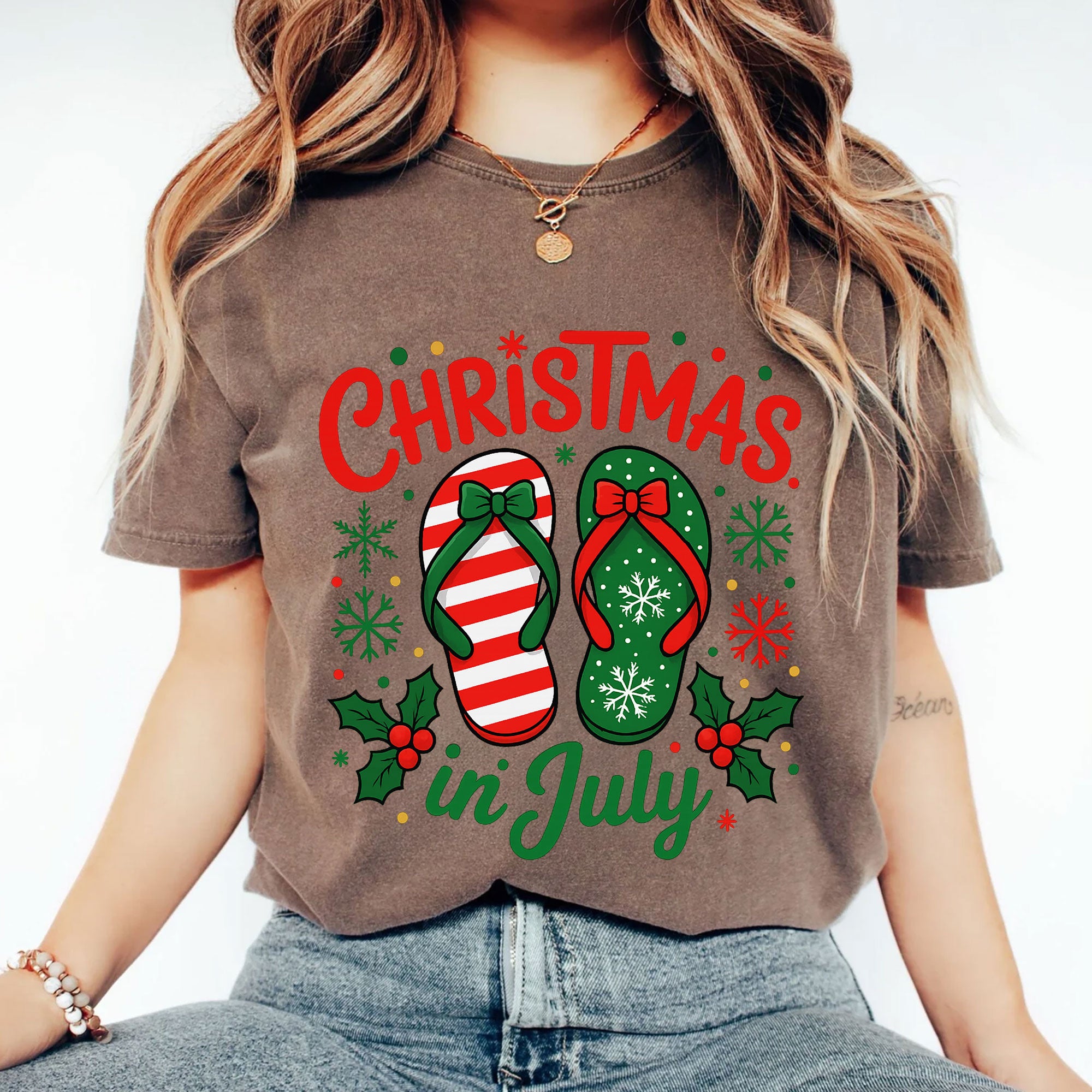 Christmas in July Graphic Tee - Festive Flip Flop Design, Holiday Vibes, Comfortable Summer Shirt, Perfect for Seasonal Celebrations
 - 2