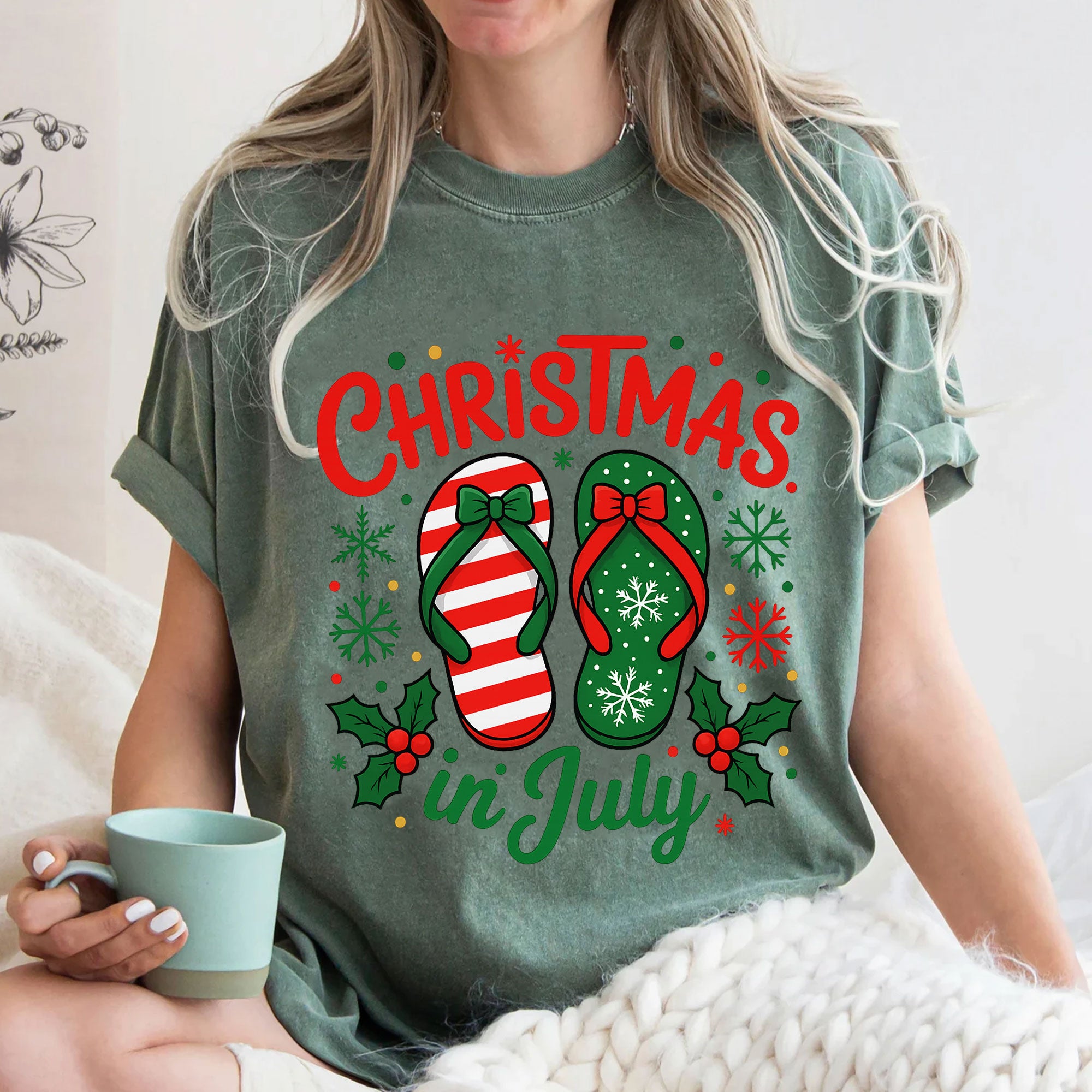 Christmas in July Graphic Tee - Festive Flip Flop Design, Holiday Vibes, Comfortable Summer Shirt, Perfect for Seasonal Celebrations
 - 3