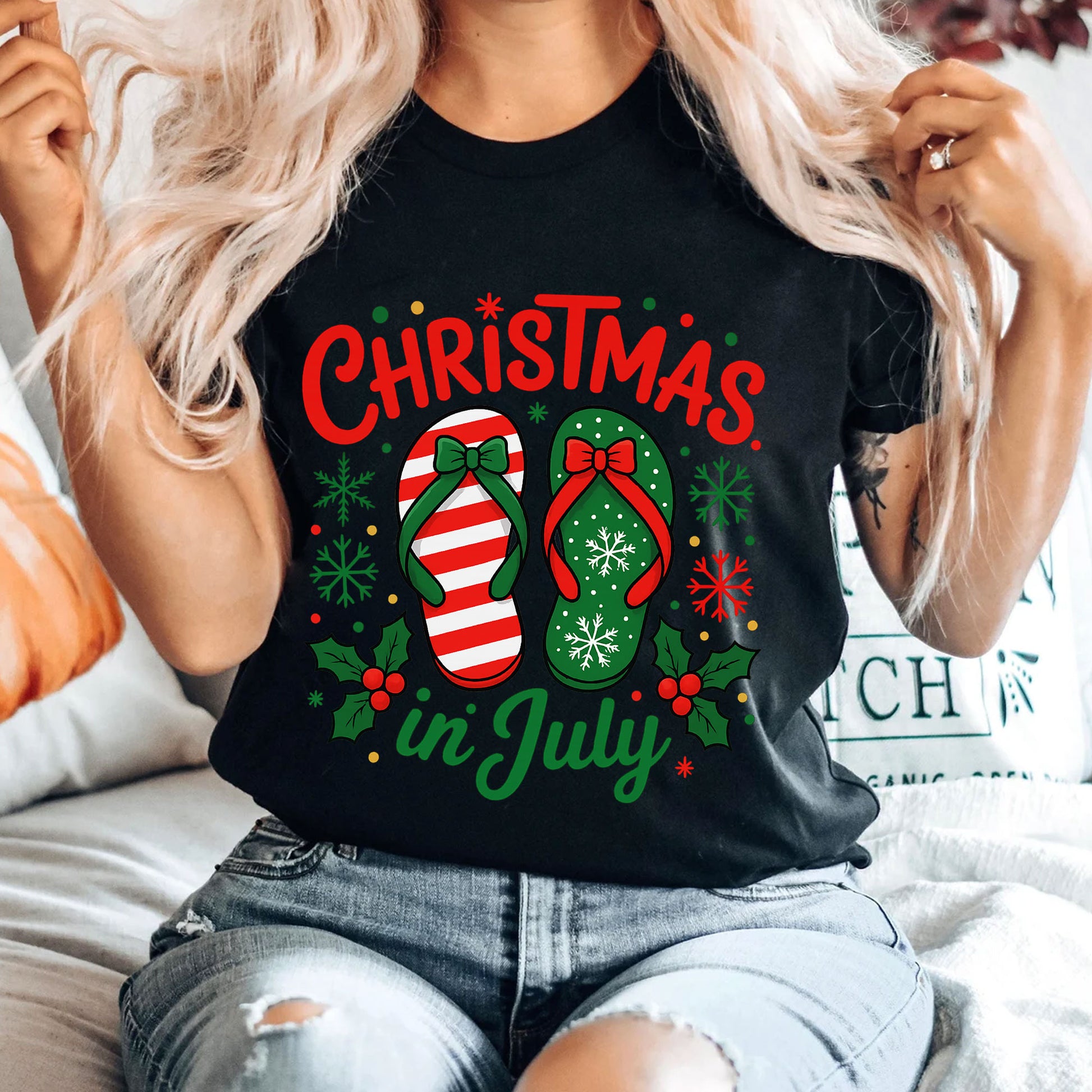 Christmas in July Graphic Tee - Festive Flip Flop Design, Holiday Vibes, Comfortable Summer Shirt, Perfect for Seasonal Celebrations
 - 4