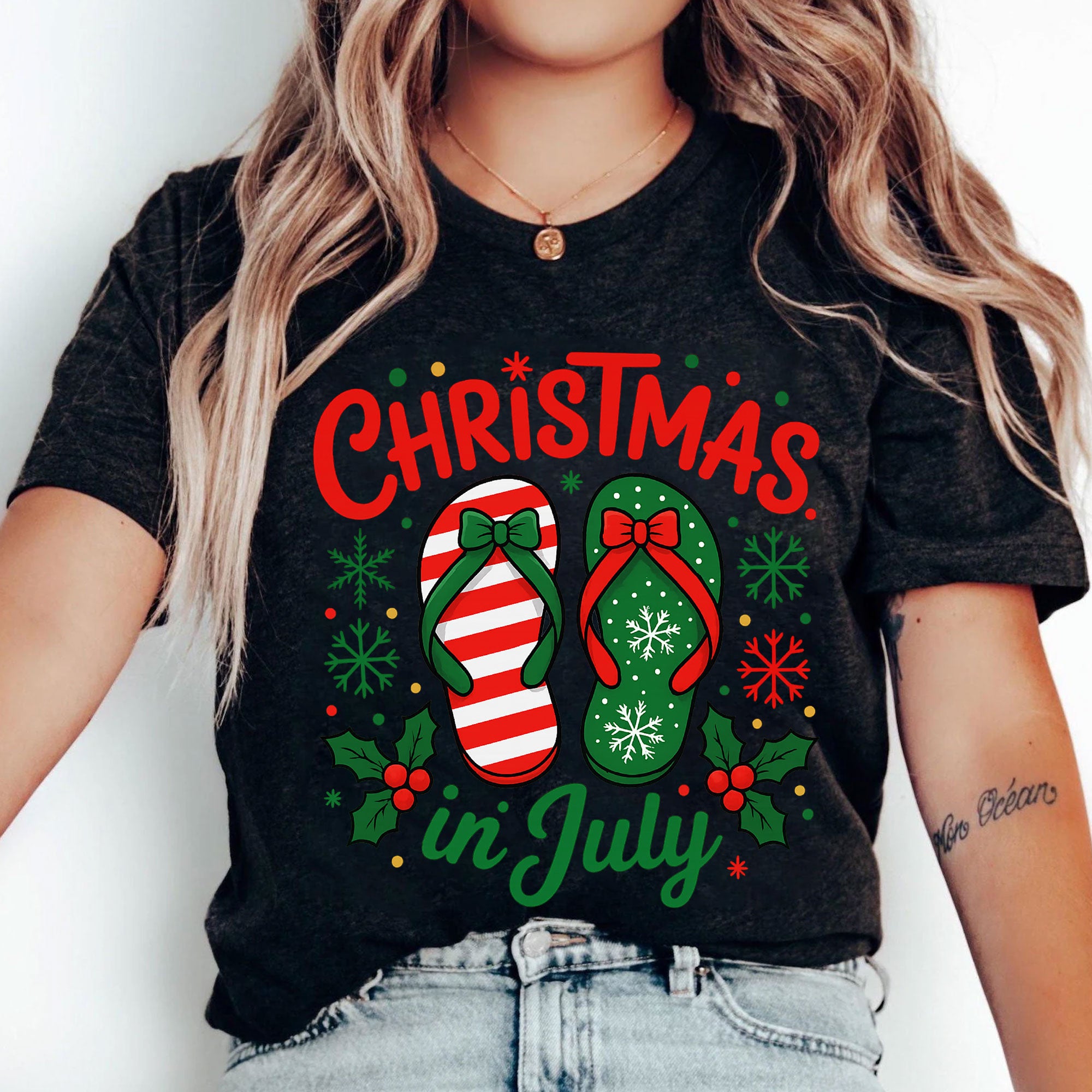 Christmas in July Graphic Tee - Festive Flip Flop Design, Holiday Vibes, Comfortable Summer Shirt, Perfect for Seasonal Celebrations
 - 5