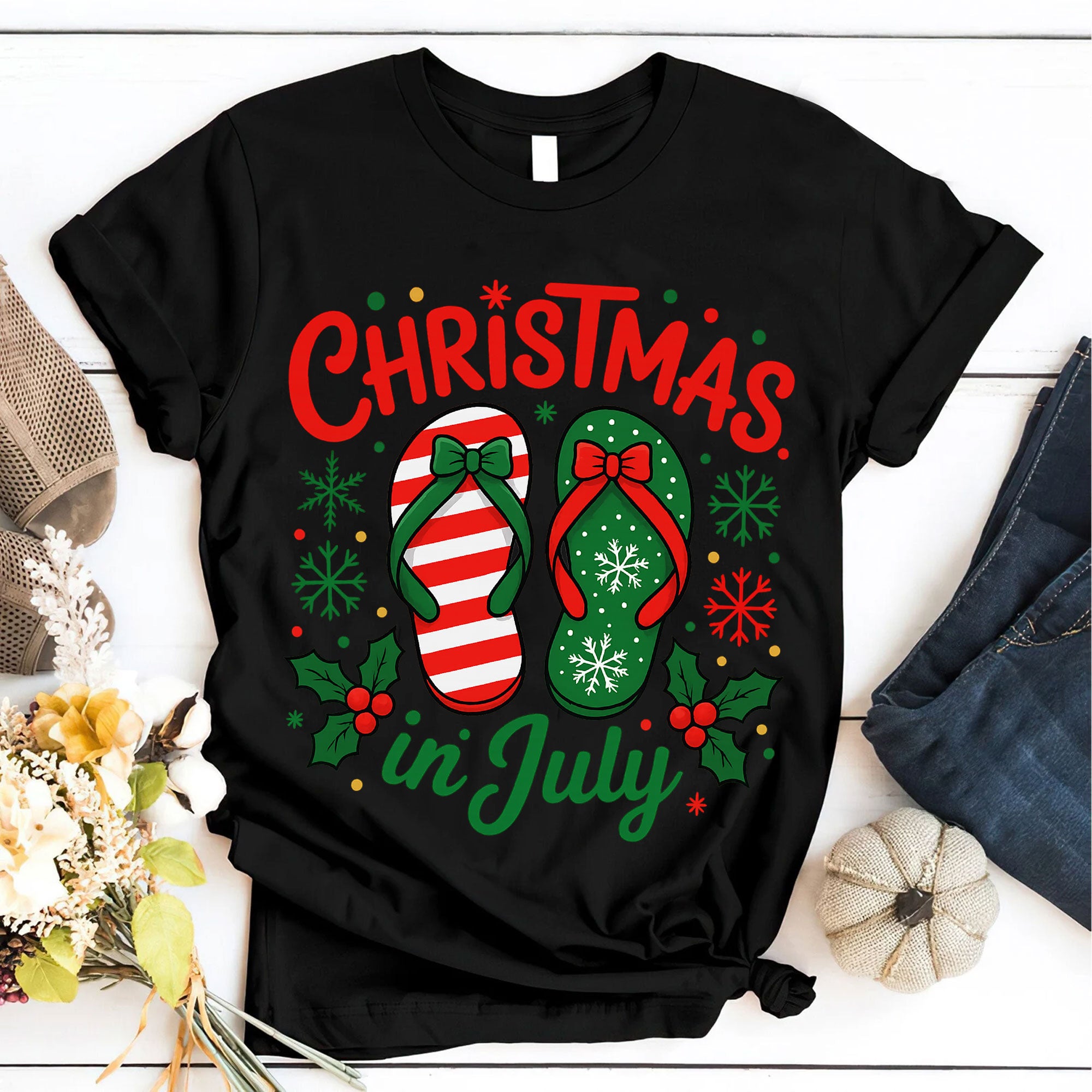 Christmas in July Graphic Tee - Festive Flip Flop Design, Holiday Vibes, Comfortable Summer Shirt, Perfect for Seasonal Celebrations
 - 6