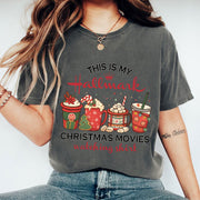 Comfortable Christmas Movie Watching T-Shirt - Festive Hallmark Holiday Apparel with Fun Hot Cocoa Mug Design for Cozy Nights In
 - 1