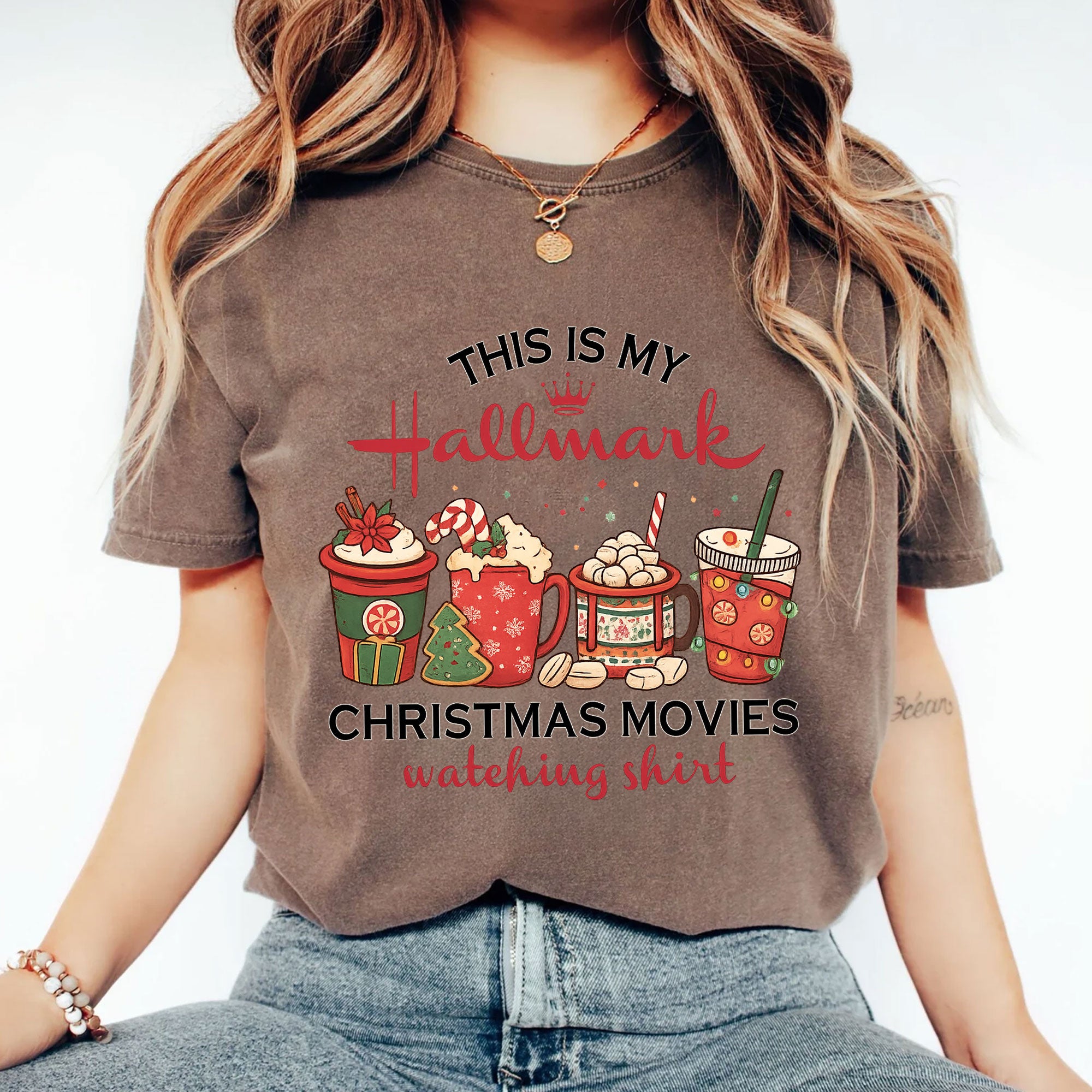 Comfortable Christmas Movie Watching T-Shirt - Festive Hallmark Holiday Apparel with Fun Hot Cocoa Mug Design for Cozy Nights In
 - 2