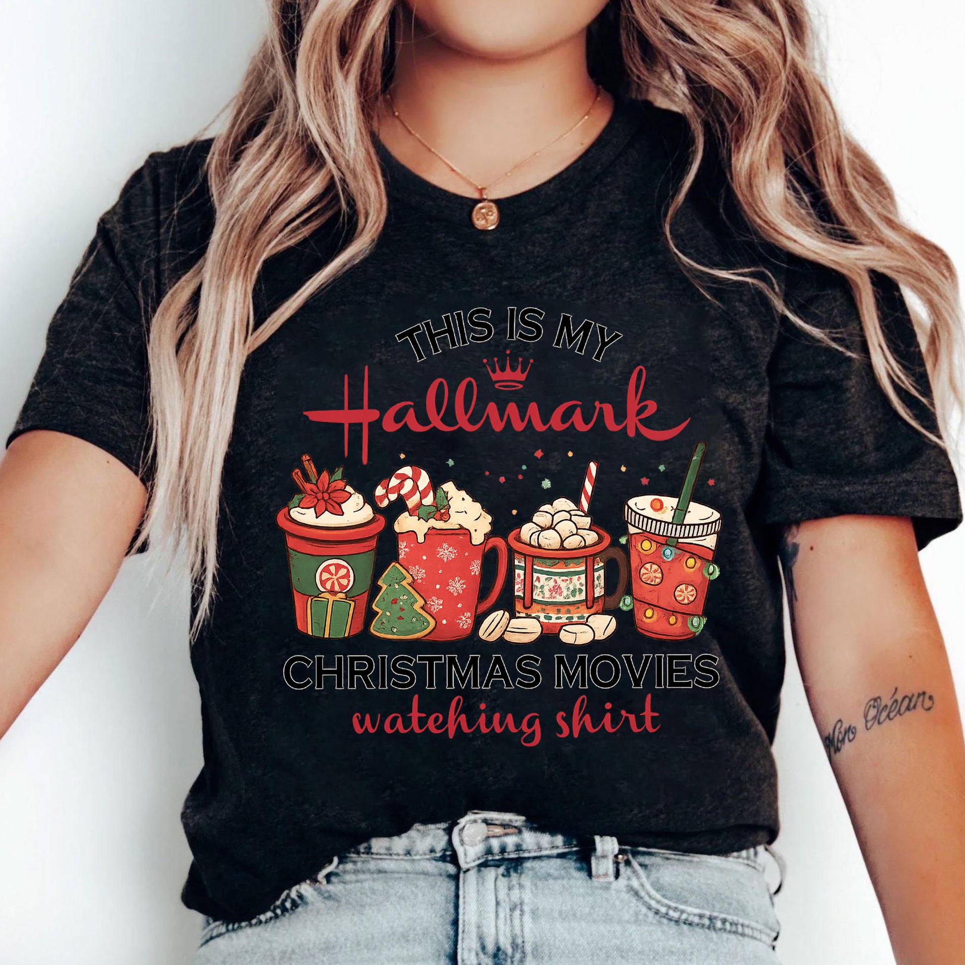 Comfortable Christmas Movie Watching T-Shirt - Festive Hallmark Holiday Apparel with Fun Hot Cocoa Mug Design for Cozy Nights In
 - 5