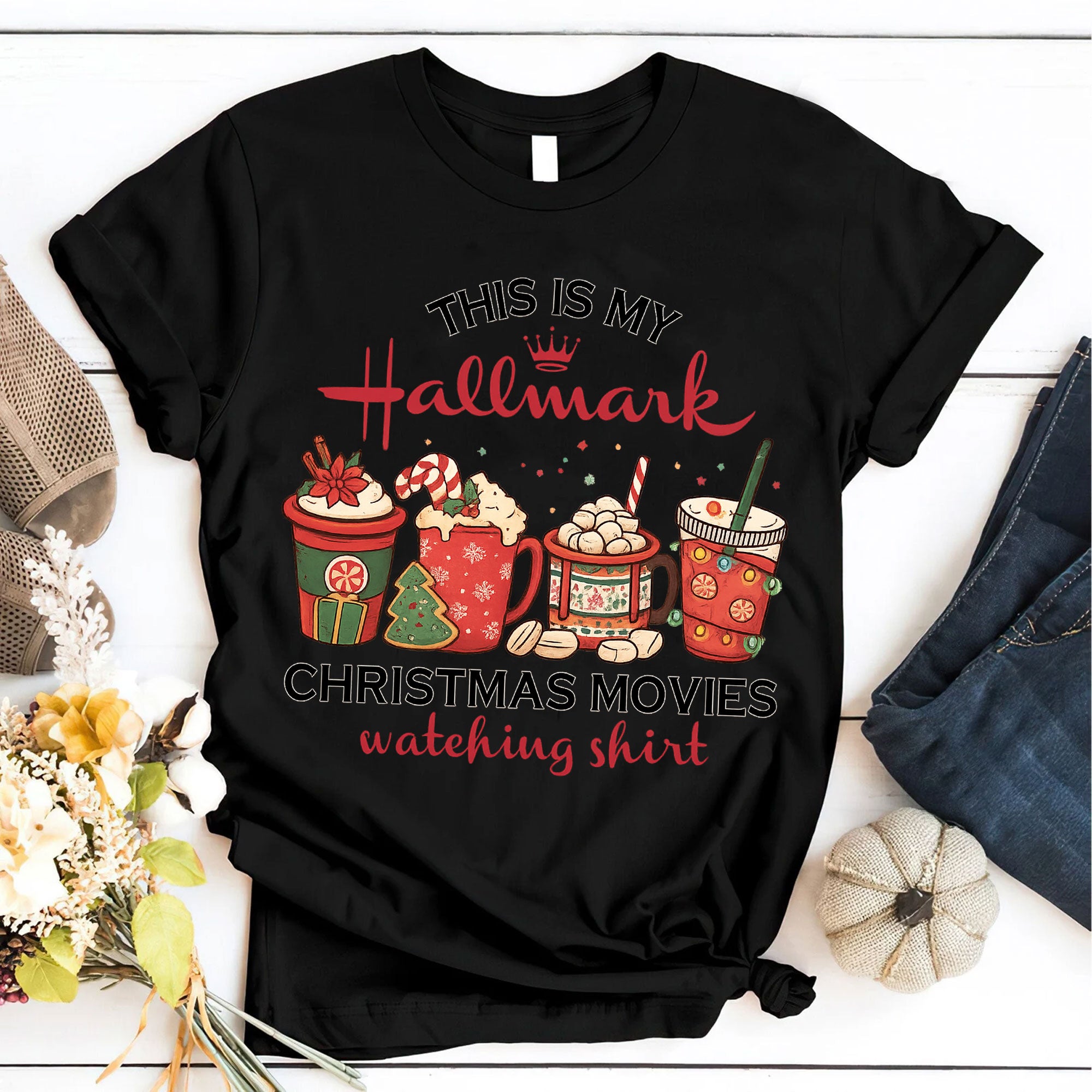 Comfortable Christmas Movie Watching T-Shirt - Festive Hallmark Holiday Apparel with Fun Hot Cocoa Mug Design for Cozy Nights In
 - 6