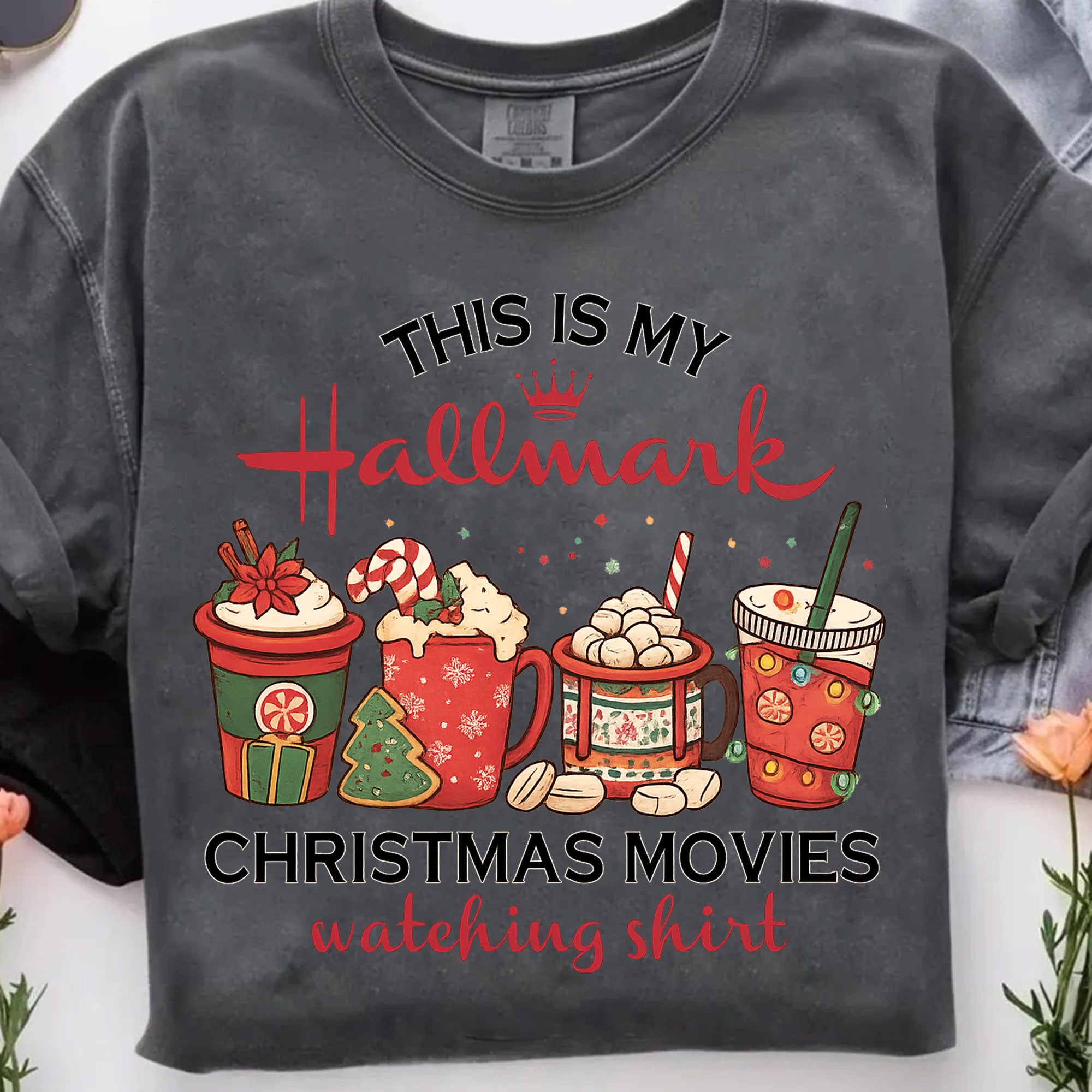 Comfortable Christmas Movie Watching T-Shirt - Festive Hallmark Holiday Apparel with Fun Hot Cocoa Mug Design for Cozy Nights In
 - 7