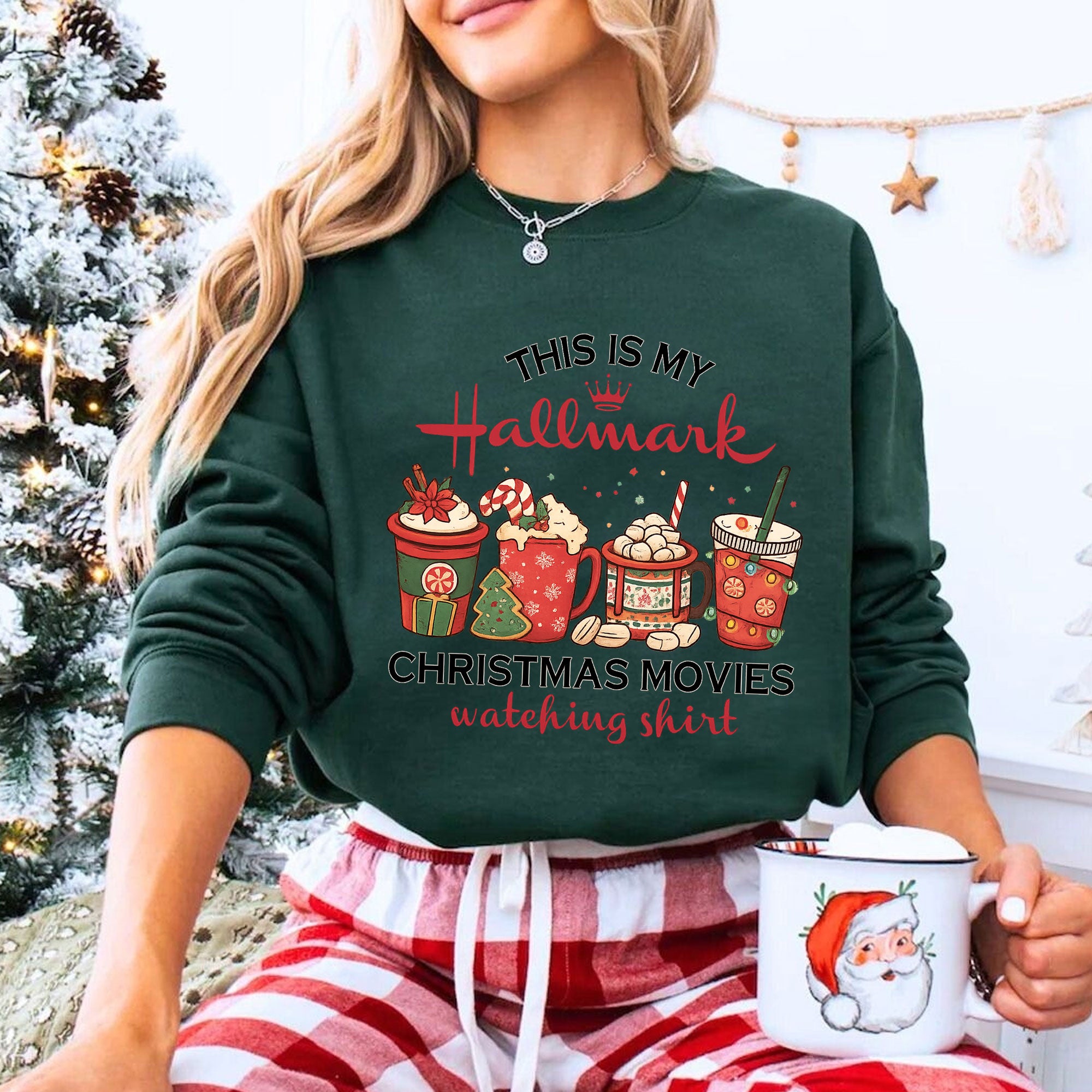 Comfortable Christmas Movie Watching T-Shirt - Festive Hallmark Holiday Apparel with Fun Hot Cocoa Mug Design for Cozy Nights In
 - 8