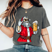 Cool Santa Graphic T-Shirt for Women - Retro Christmas Style with Beer and Rock Gesture - Funny Festive Holiday Party Tee
 - 1