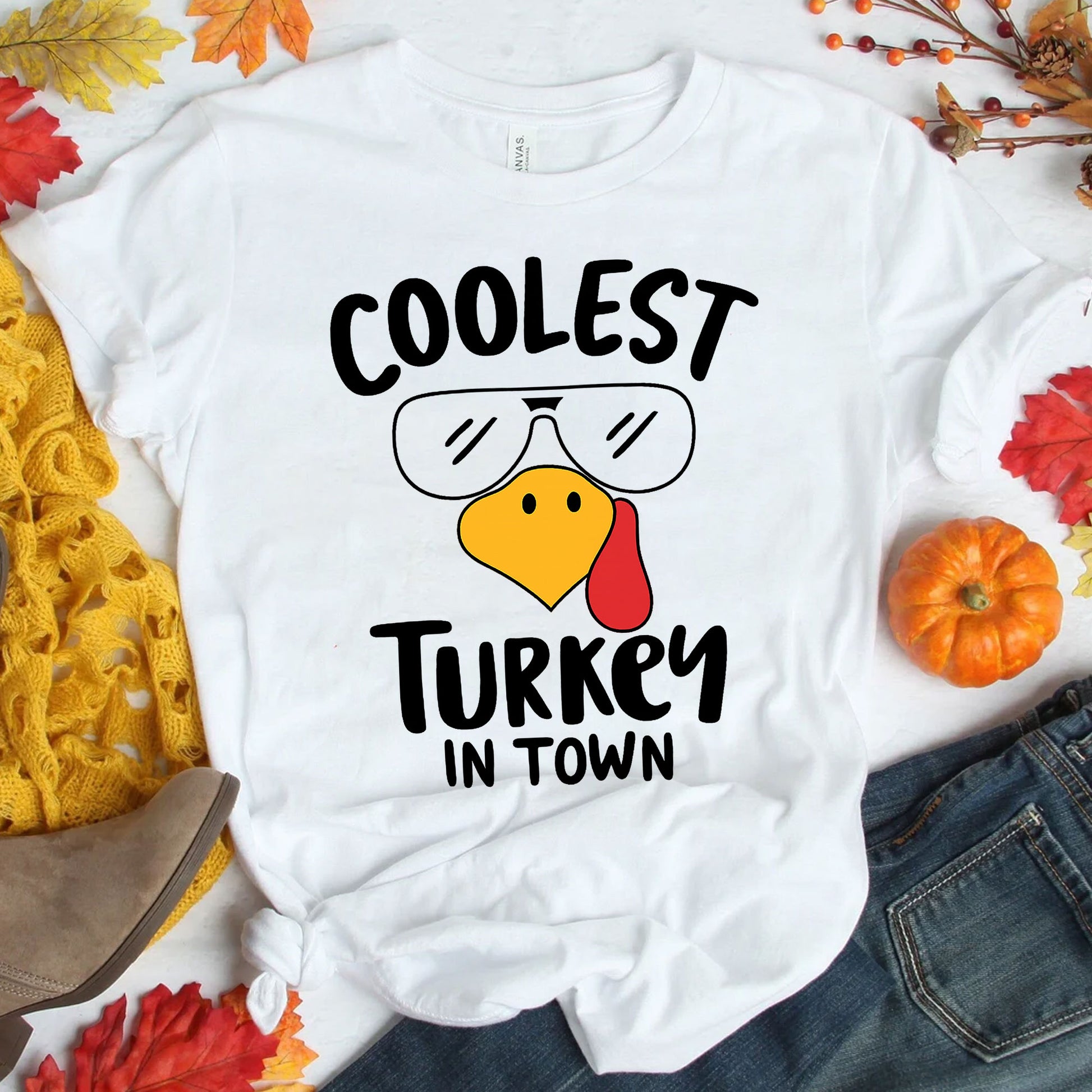 Coolest Turkey in Town Thanksgiving T-Shirt – Fun and Festive Holiday Apparel for Family Gatherings, Celebrations, and Fall Events
 - 1