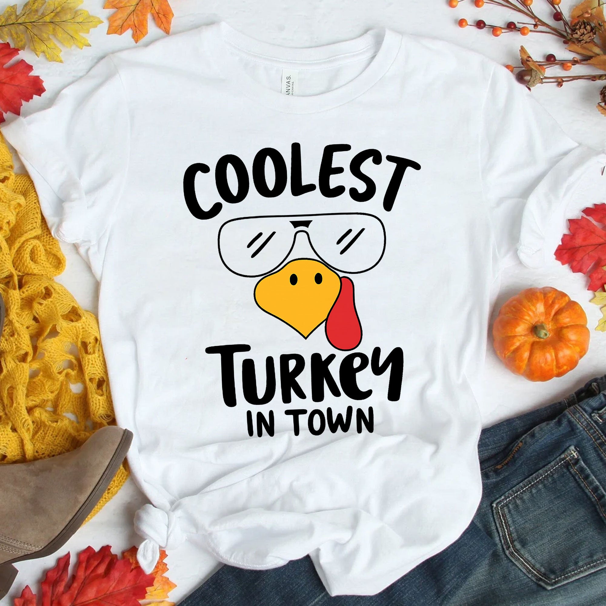 Coolest Turkey in Town Thanksgiving T-Shirt – Fun and Festive Holiday Apparel for Family Gatherings, Celebrations, and Fall Events
 - 1
