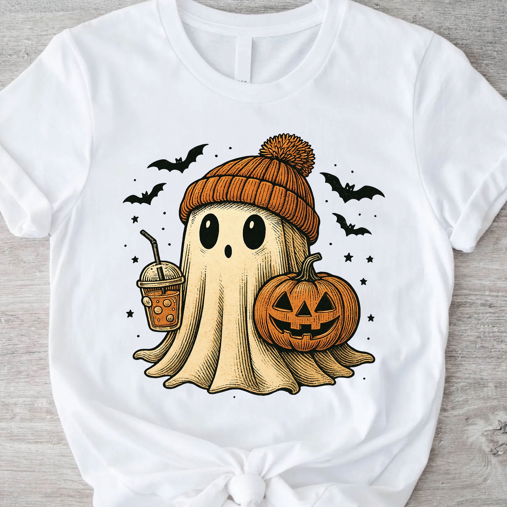 Cozy Halloween Ghost T-Shirt for Women – Cute Pumpkin & Bat Design, Casual Fall Fashion, Perfect for Spooky Season Celebrations
 - 11