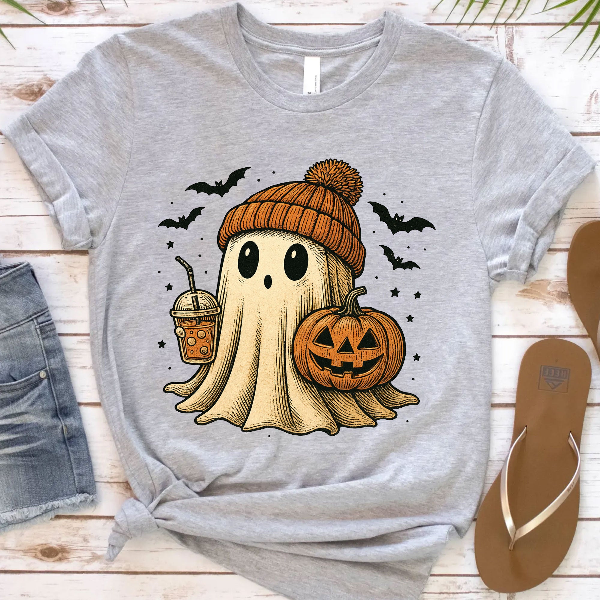 Cozy Halloween Ghost T-Shirt for Women – Cute Pumpkin & Bat Design, Casual Fall Fashion, Perfect for Spooky Season Celebrations
 - 12