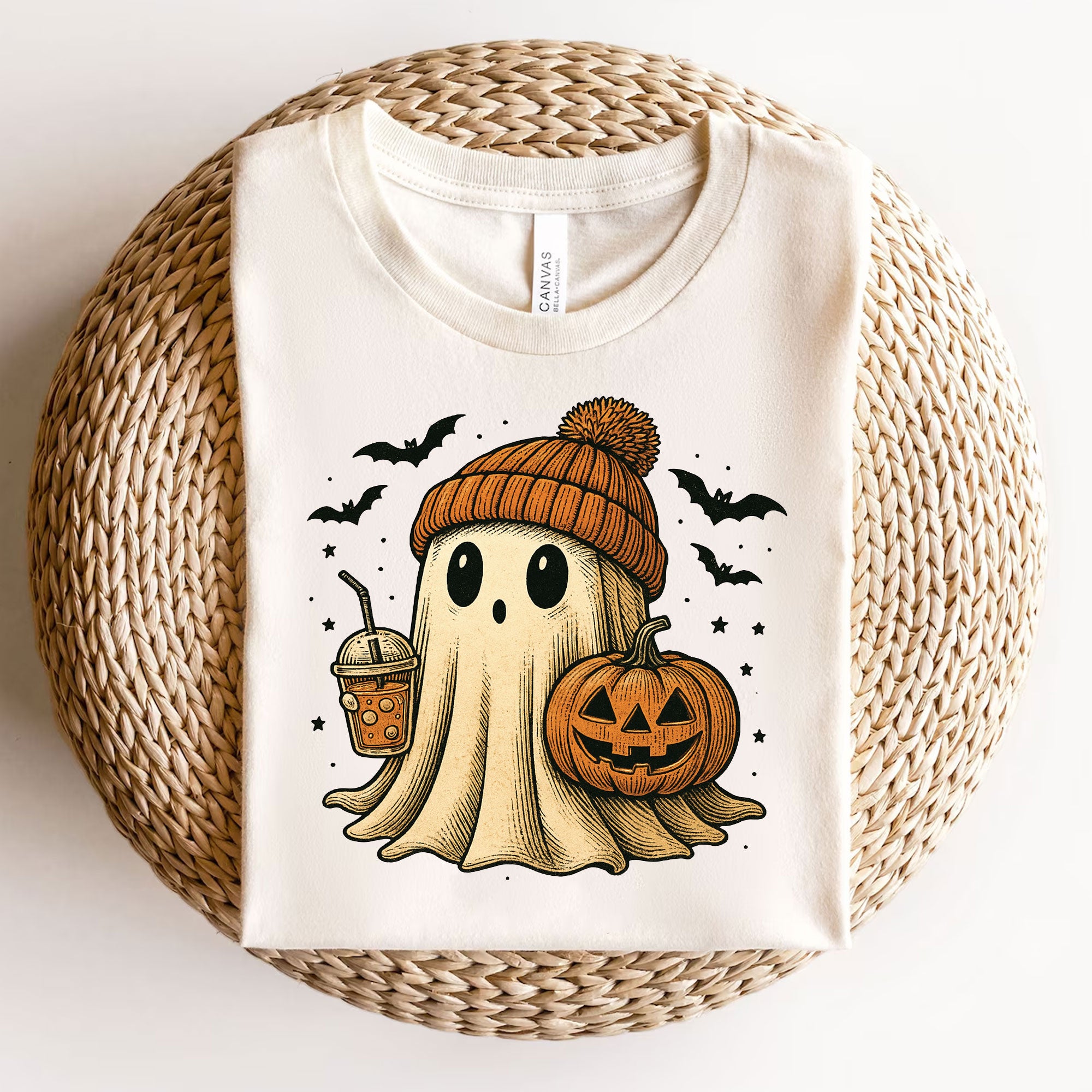 Cozy Halloween Ghost T-Shirt for Women – Cute Pumpkin & Bat Design, Casual Fall Fashion, Perfect for Spooky Season Celebrations
 - 3