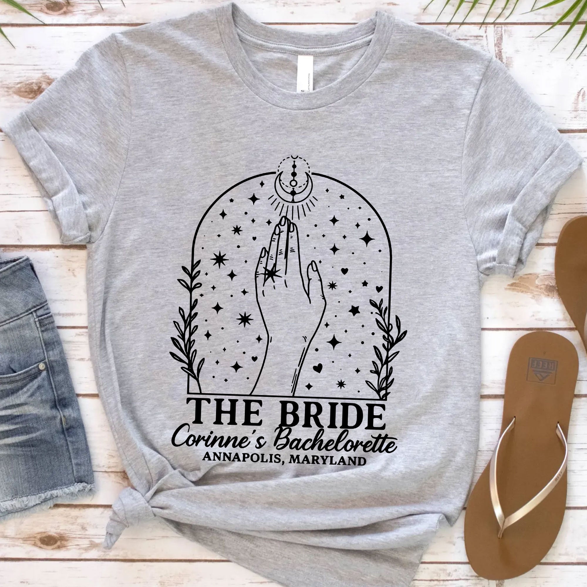 Custom Bachelorette Party T-Shirt for Bride with Celestial Design - Unique Personalized Bridal Shower Gift Idea, Annapolis, MD
 - 12