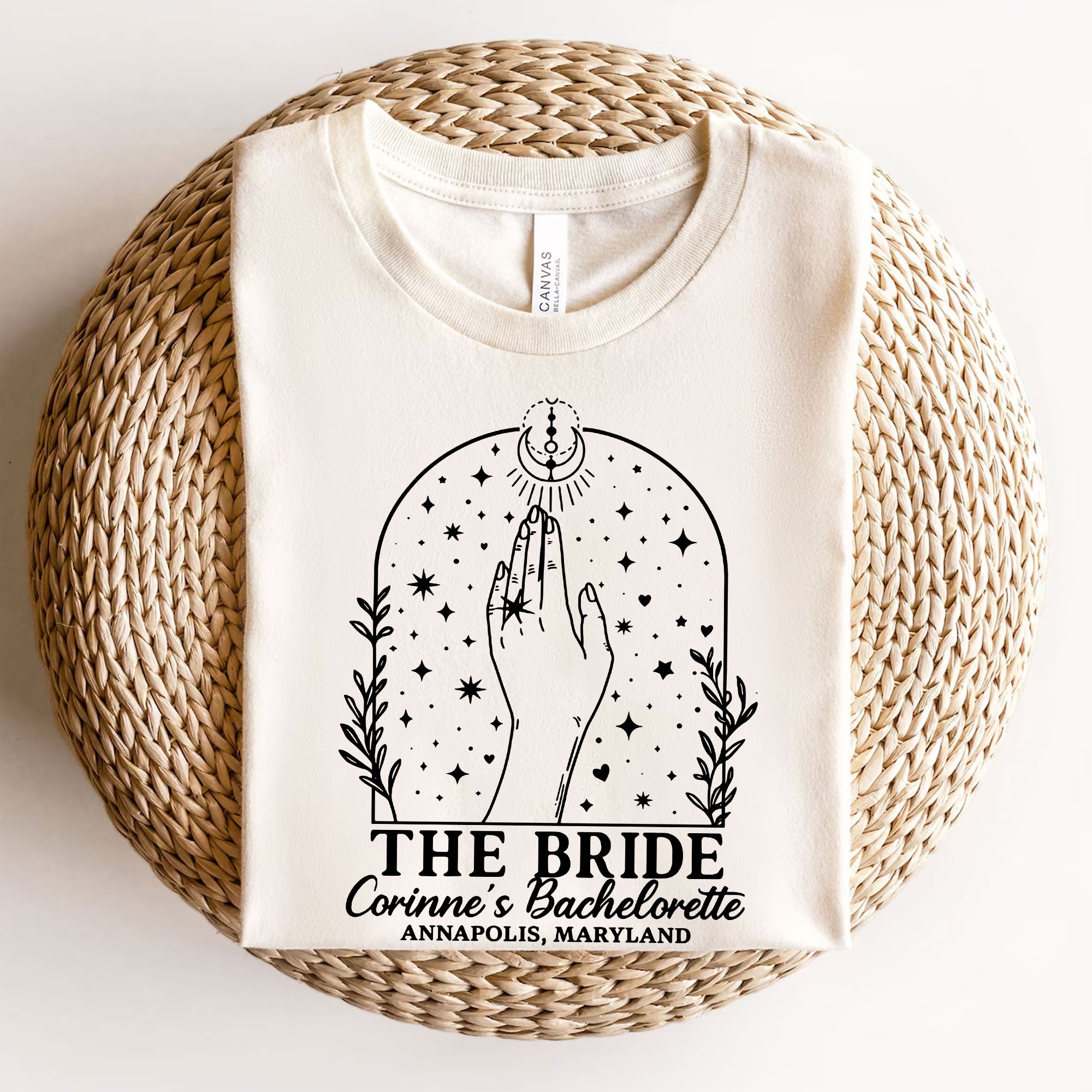 Custom Bachelorette Party T-Shirt for Bride with Celestial Design - Unique Personalized Bridal Shower Gift Idea, Annapolis, MD
 - 3
