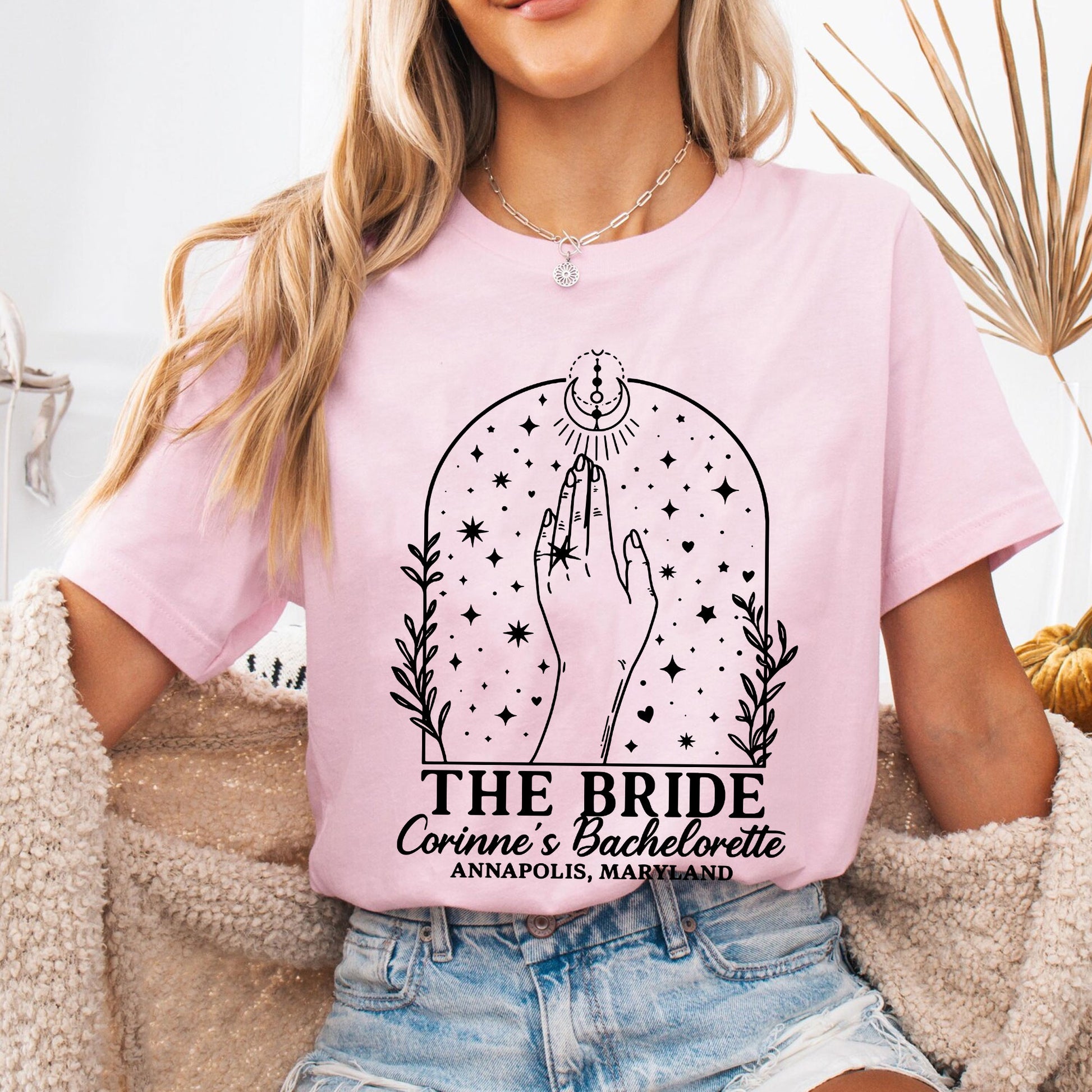 Custom Bachelorette Party T-Shirt for Bride with Celestial Design - Unique Personalized Bridal Shower Gift Idea, Annapolis, MD
 - 6