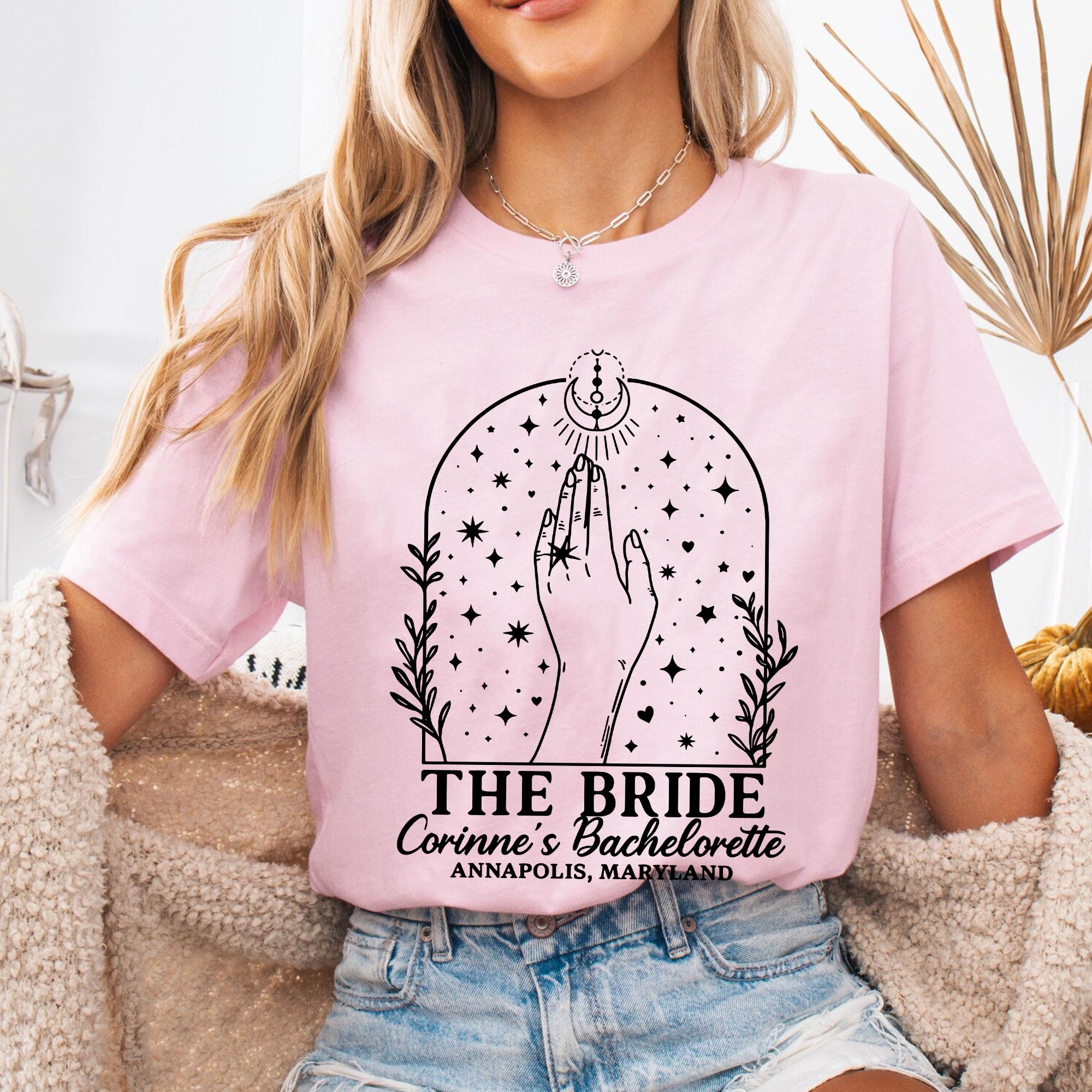 Custom Bachelorette Party T-Shirt for Bride with Celestial Design - Unique Personalized Bridal Shower Gift Idea, Annapolis, MD
 - 6