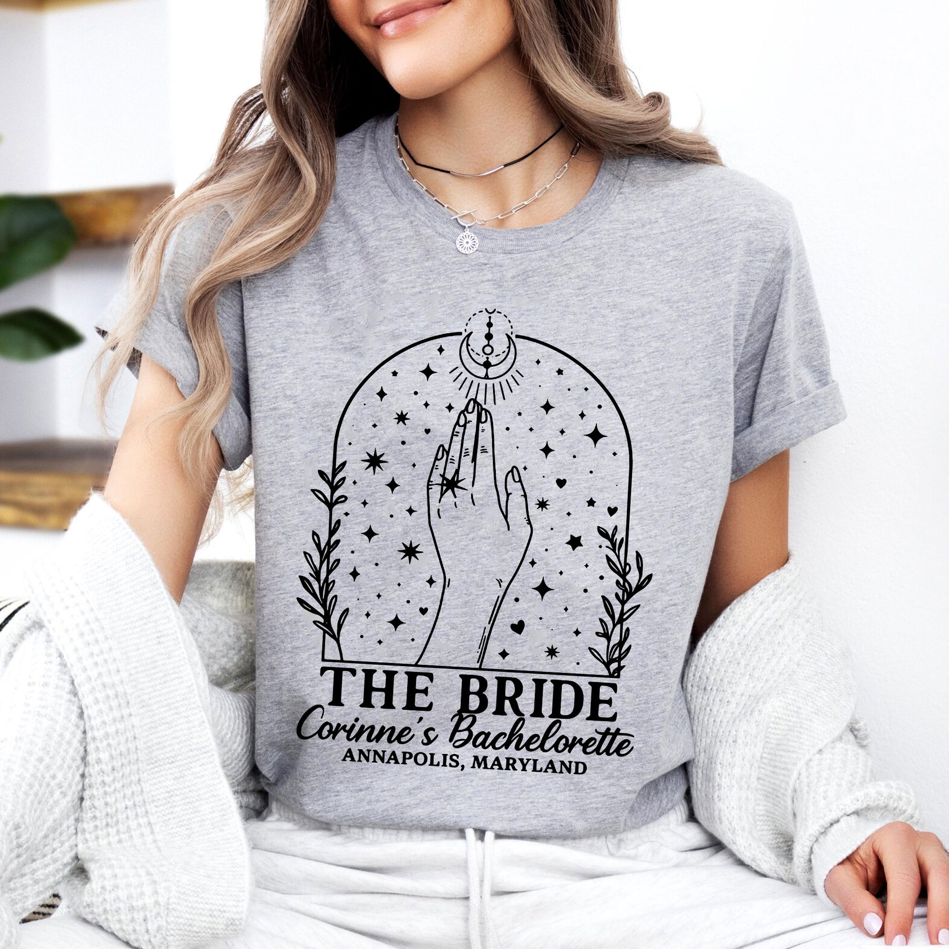 Custom Bachelorette Party T-Shirt for Bride with Celestial Design - Unique Personalized Bridal Shower Gift Idea, Annapolis, MD
 - 7