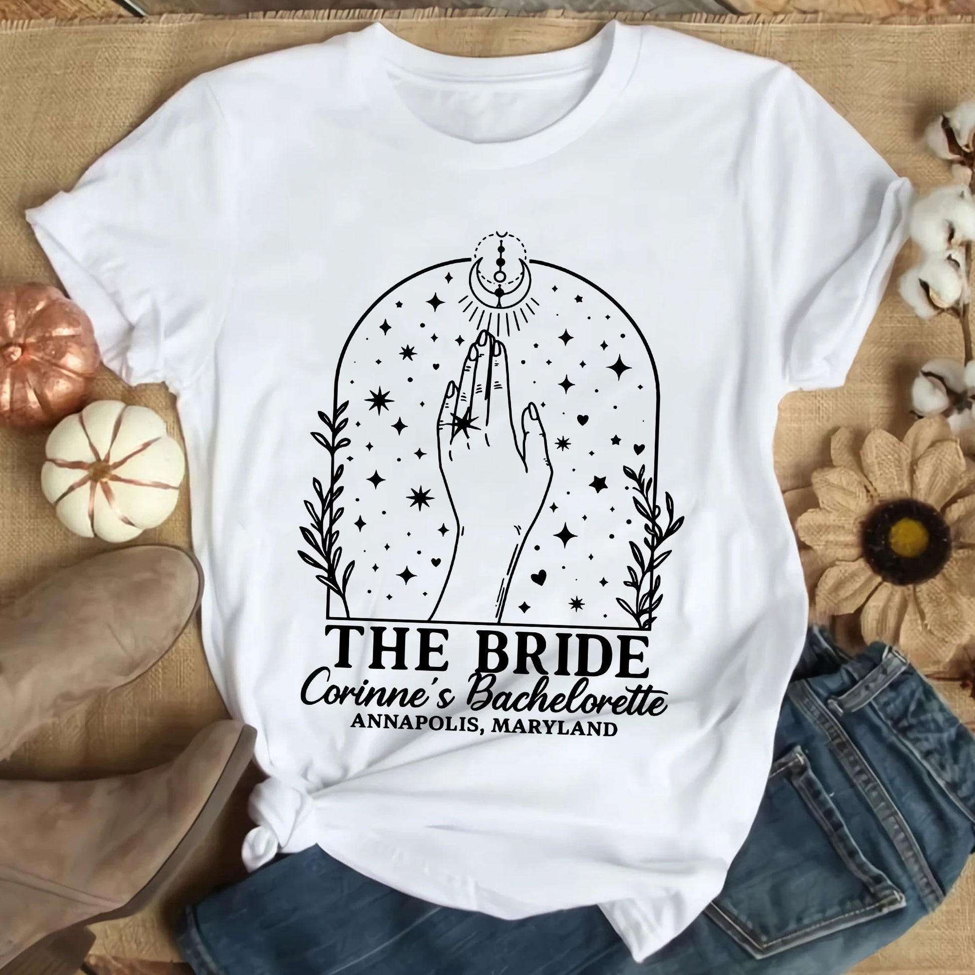 Custom Bachelorette Party T-Shirt for Bride with Celestial Design - Unique Personalized Bridal Shower Gift Idea, Annapolis, MD
 - 9