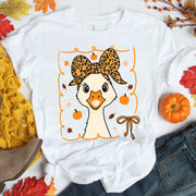 Cute Thanksgiving Goose Shirt for Women - Fall Harvest Graphic Tee with Adorable Pumpkin and Leaf Design - Holiday Leopard Bow Top
 - 1
