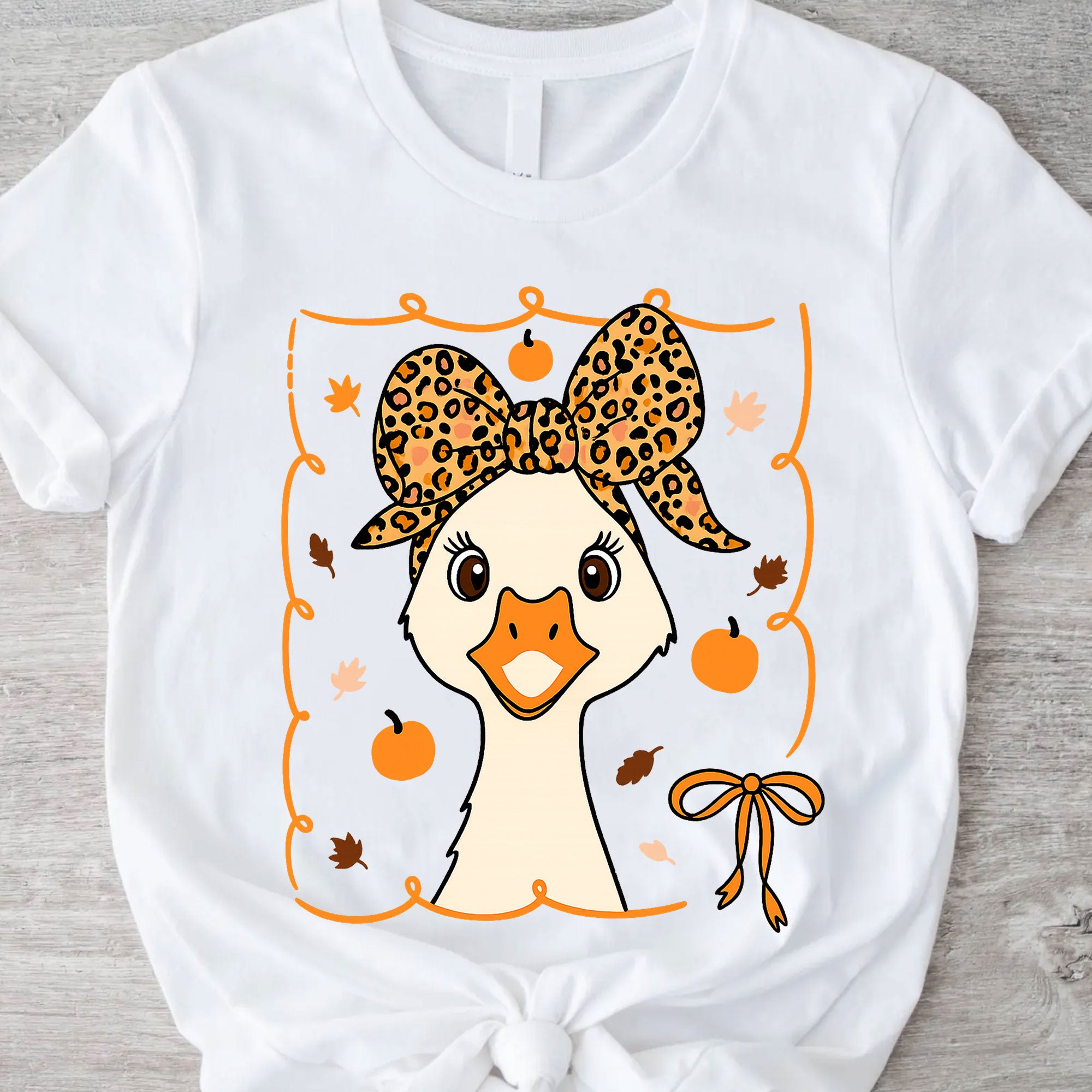 Cute Thanksgiving Goose Shirt for Women - Fall Harvest Graphic Tee with Adorable Pumpkin and Leaf Design - Holiday Leopard Bow Top
 - 11