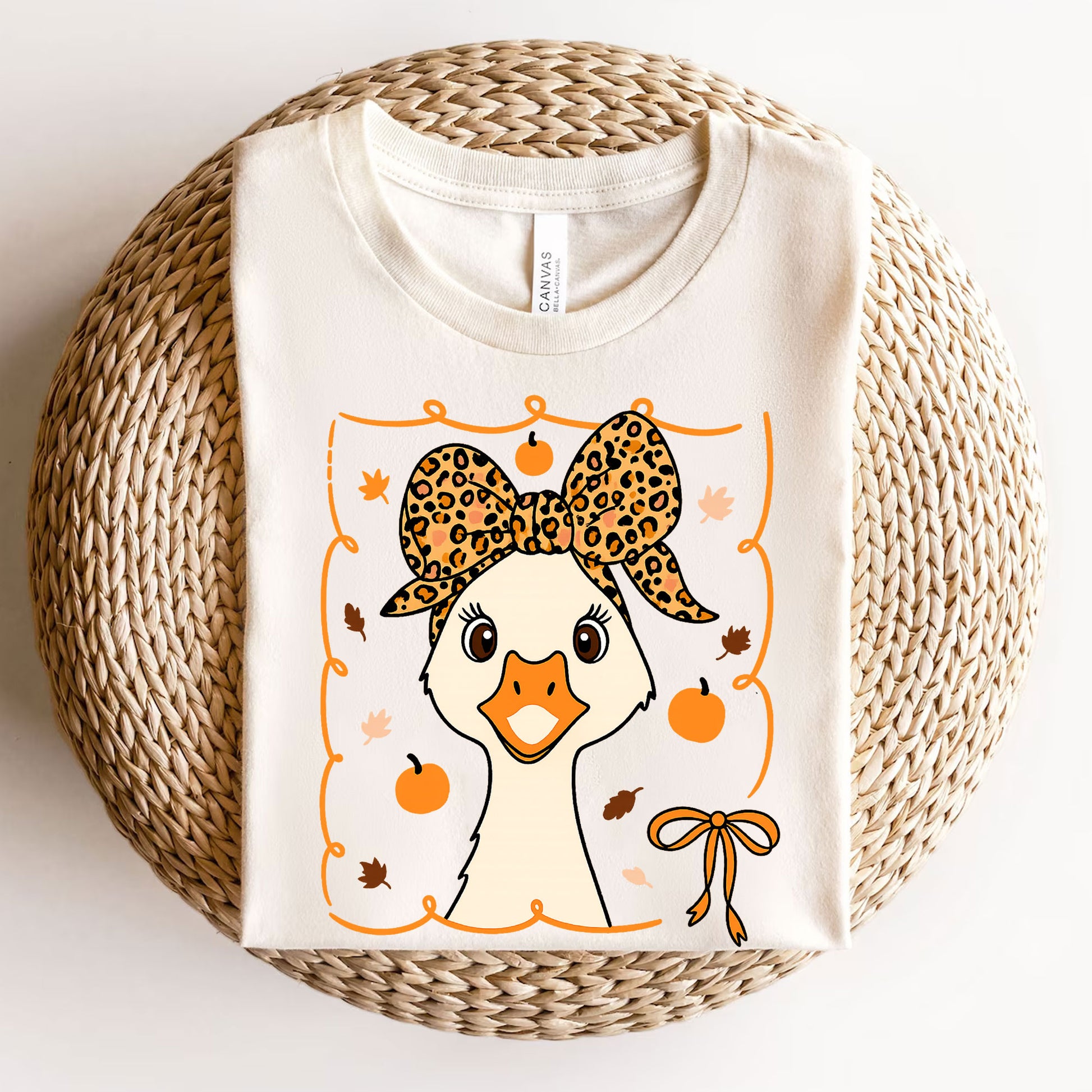 Cute Thanksgiving Goose Shirt for Women - Fall Harvest Graphic Tee with Adorable Pumpkin and Leaf Design - Holiday Leopard Bow Top
 - 3