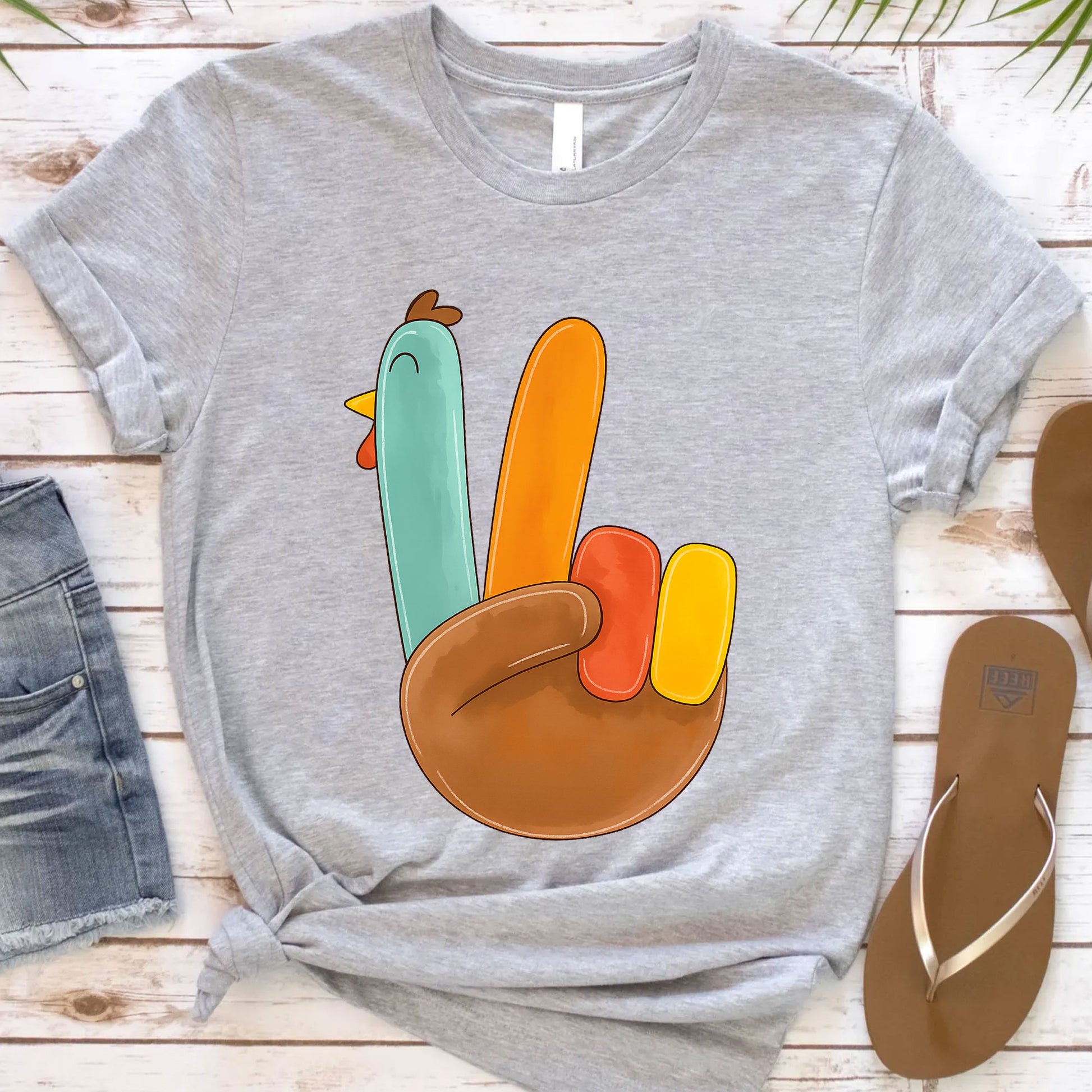 Cute Thanksgiving Turkey Peace Sign Shirt for Family Gatherings, Fall Celebrations, Stylish Holiday Apparel for Women and Kids
 - 12