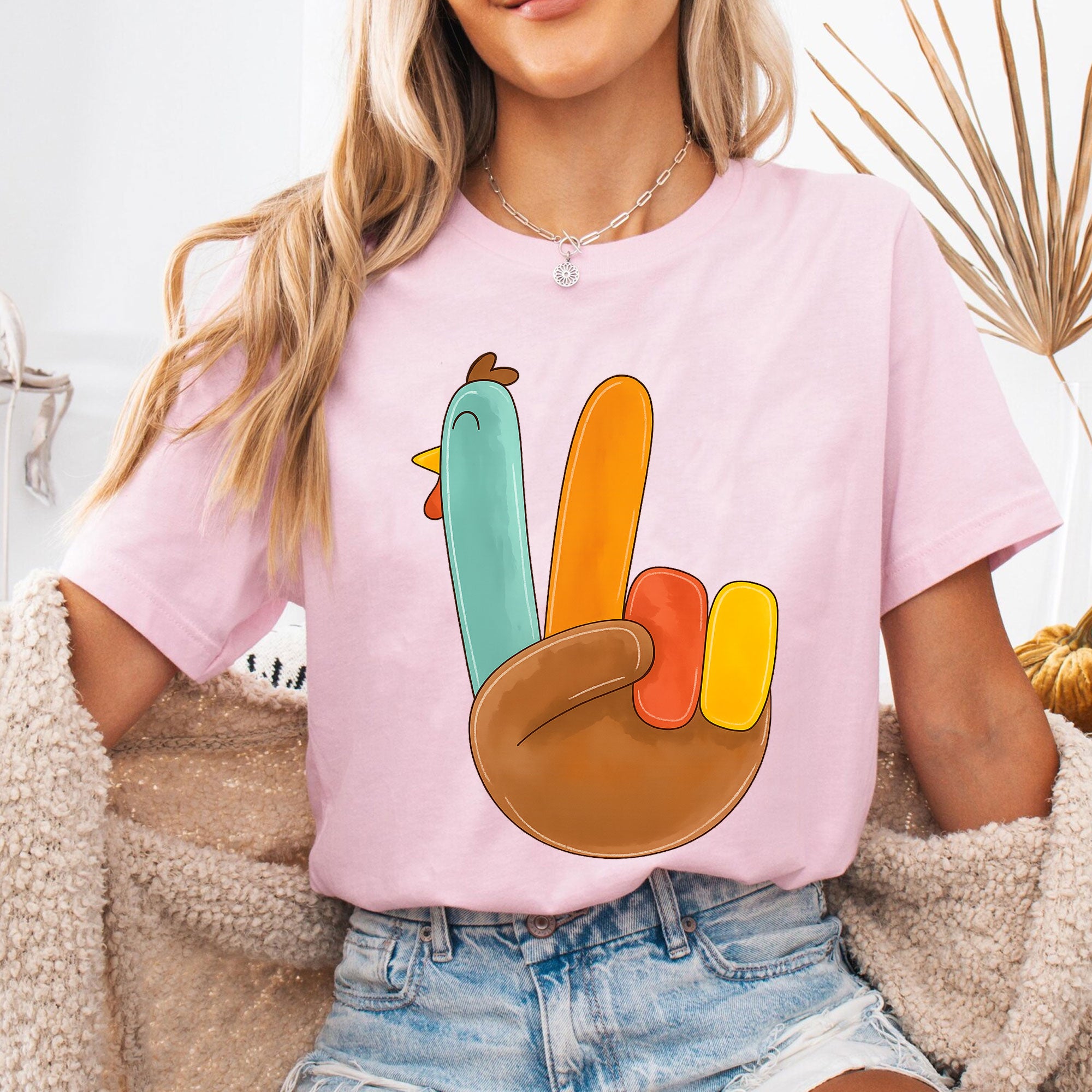 Cute Thanksgiving Turkey Peace Sign Shirt for Family Gatherings, Fall Celebrations, Stylish Holiday Apparel for Women and Kids
 - 6