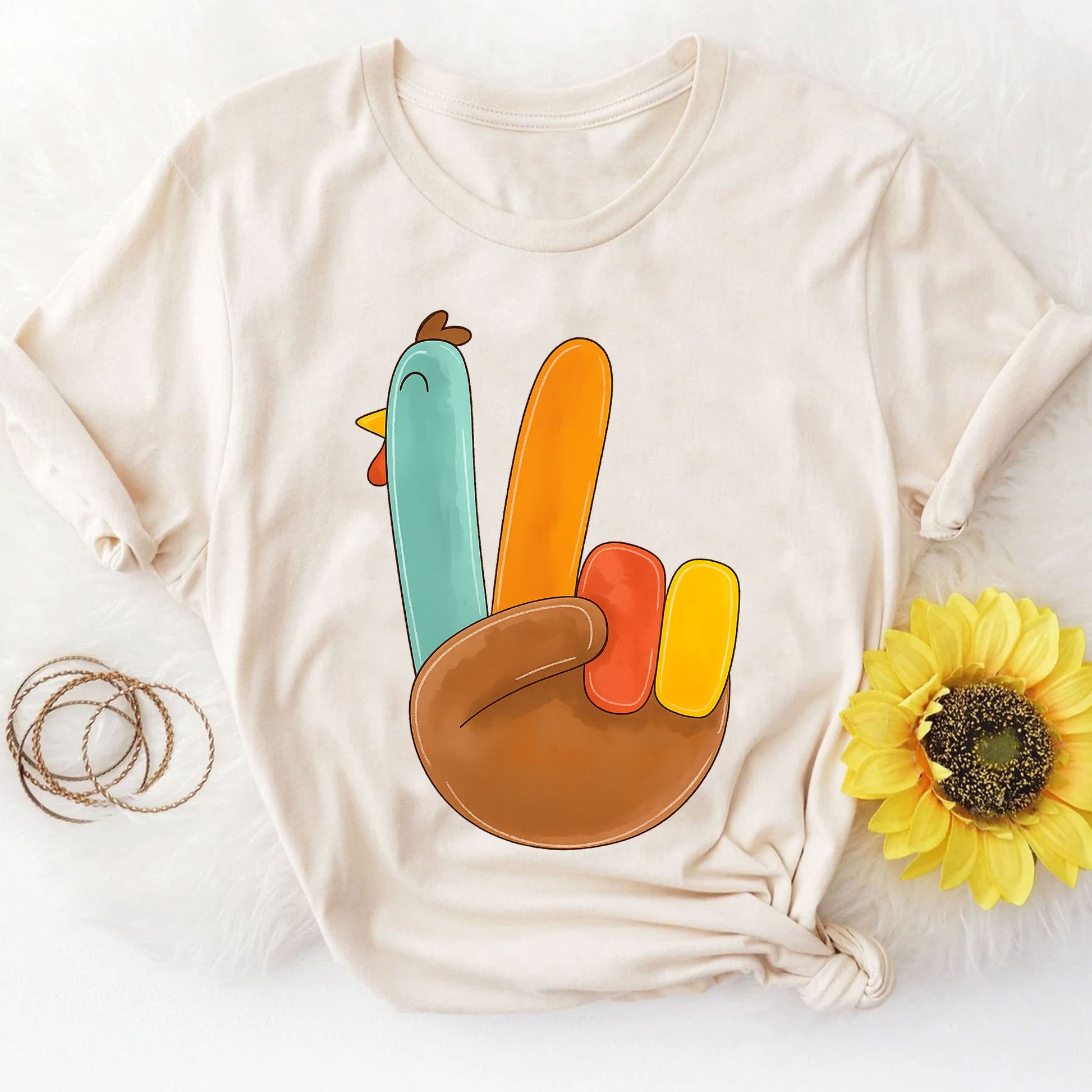 Cute Thanksgiving Turkey Peace Sign Shirt for Family Gatherings, Fall Celebrations, Stylish Holiday Apparel for Women and Kids
 - 8
