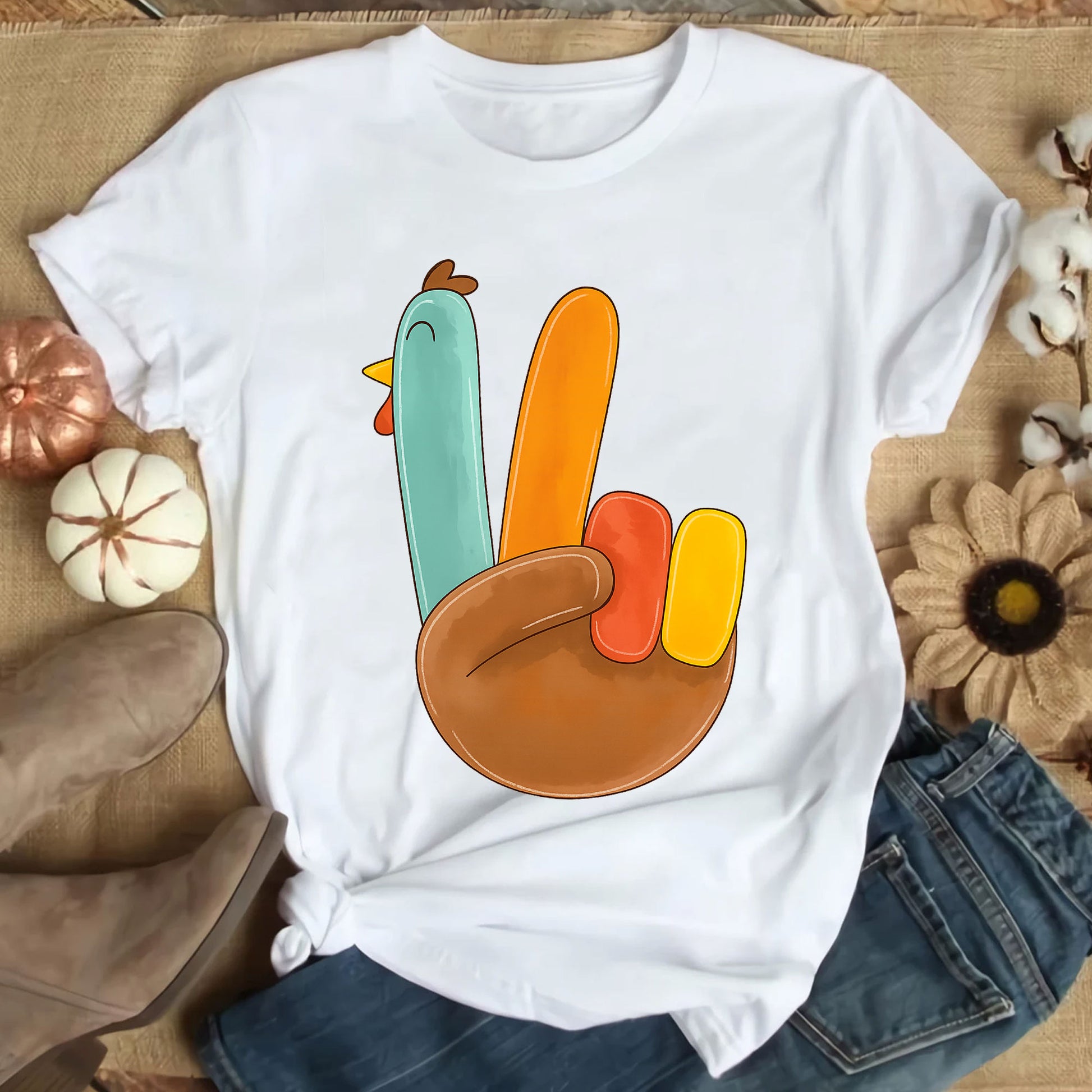 Cute Thanksgiving Turkey Peace Sign Shirt for Family Gatherings, Fall Celebrations, Stylish Holiday Apparel for Women and Kids
 - 9