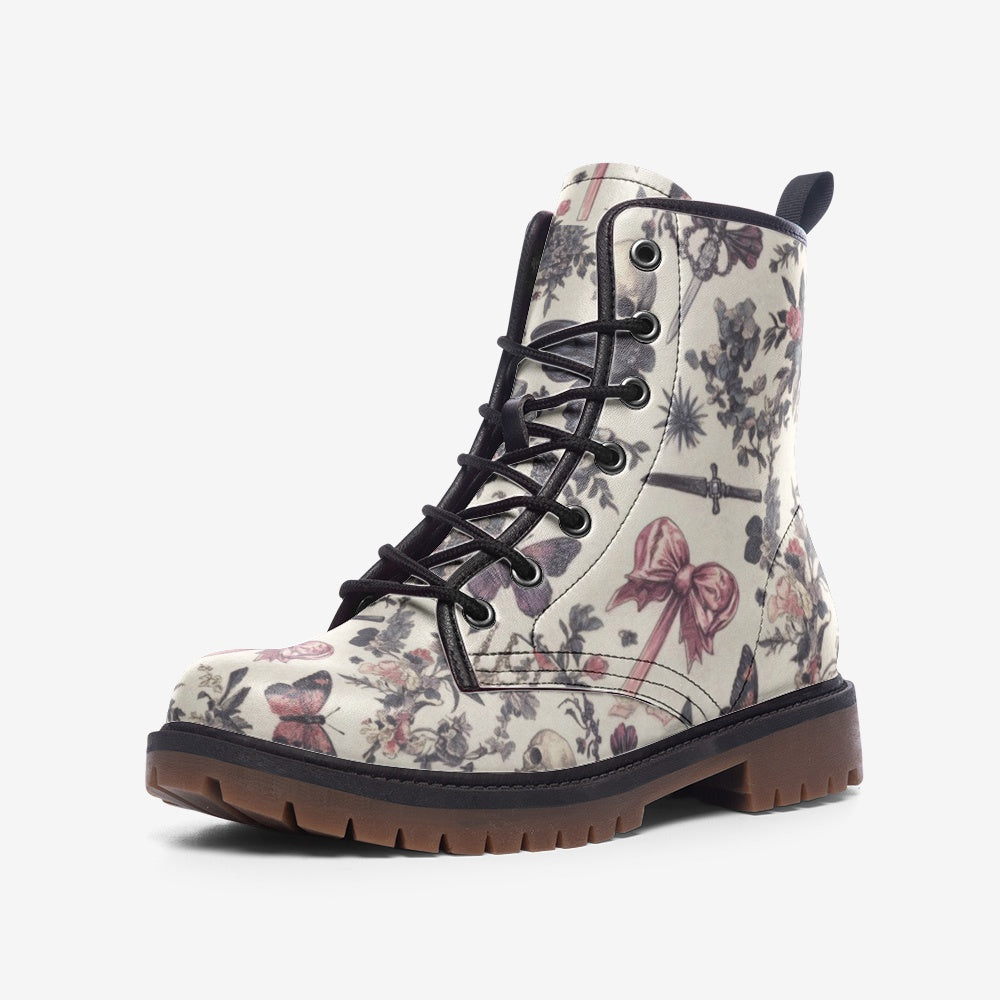 Dark Coquette Butterfly Floral Leather Boots Casual Lightweight Style