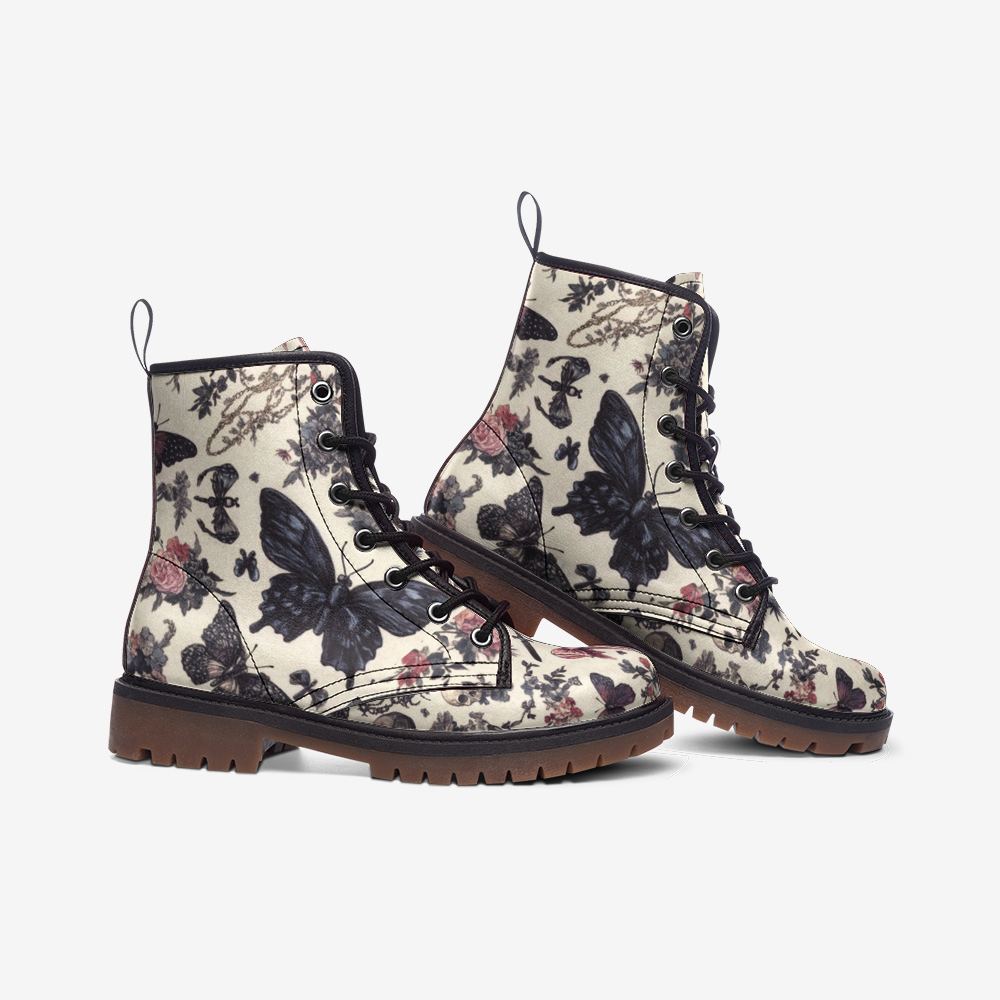 Dark Coquette Butterfly Floral Leather Boots Casual Lightweight Style