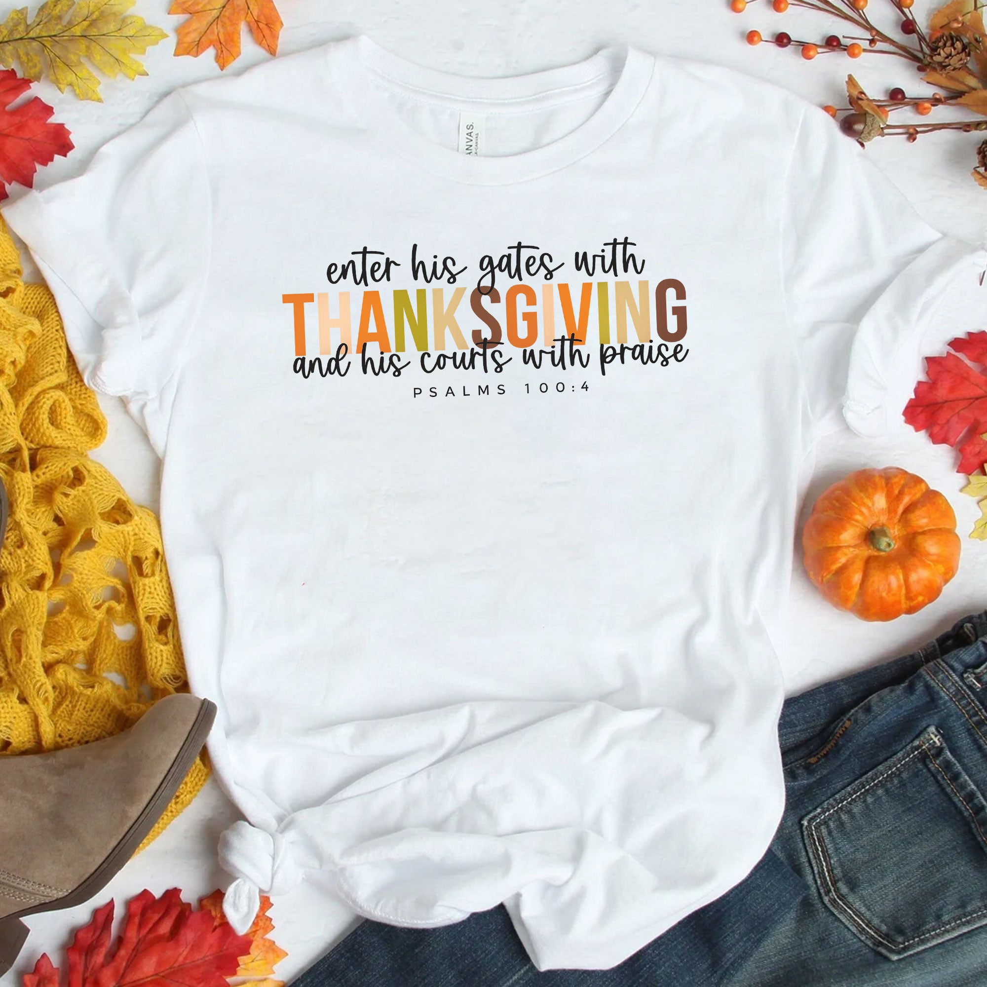 Enter His Gates with Thanksgiving T-Shirt - Faith-Inspired Fall Apparel for Women, Perfect for Thanksgiving Celebrations and Worship
 - 1