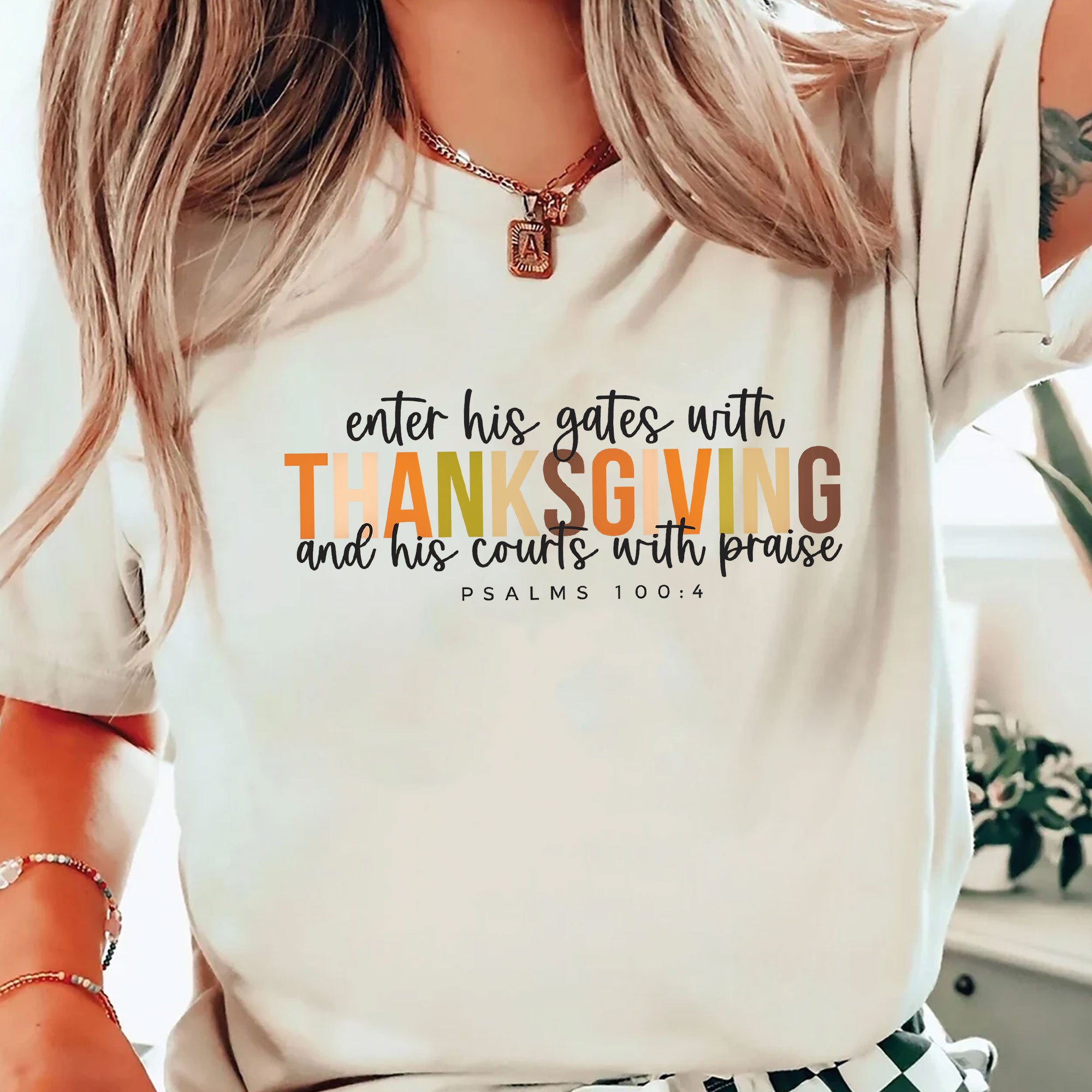 Enter His Gates with Thanksgiving T-Shirt - Faith-Inspired Fall Apparel for Women, Perfect for Thanksgiving Celebrations and Worship
 - 2