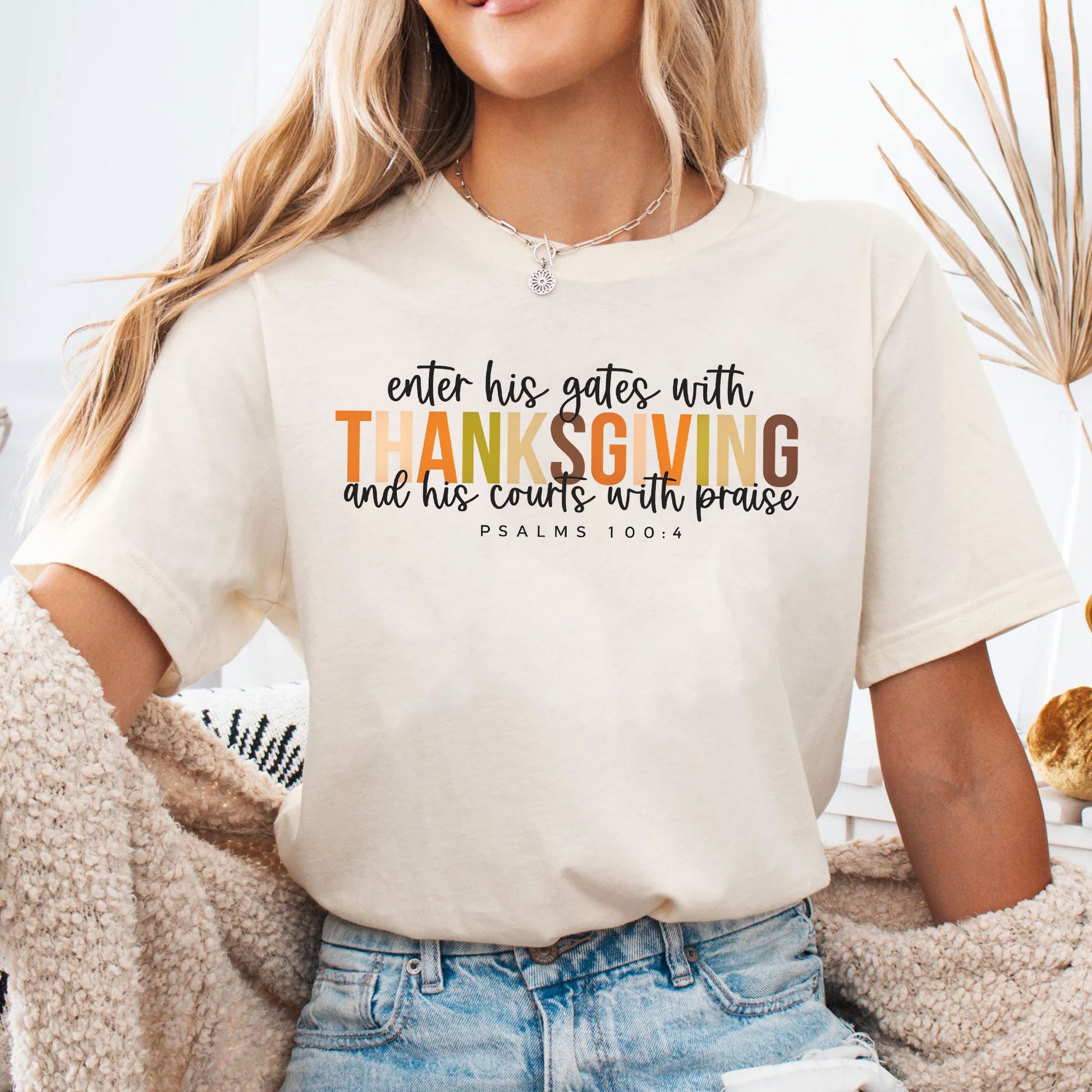Enter His Gates with Thanksgiving T-Shirt - Faith-Inspired Fall Apparel for Women, Perfect for Thanksgiving Celebrations and Worship
 - 4
