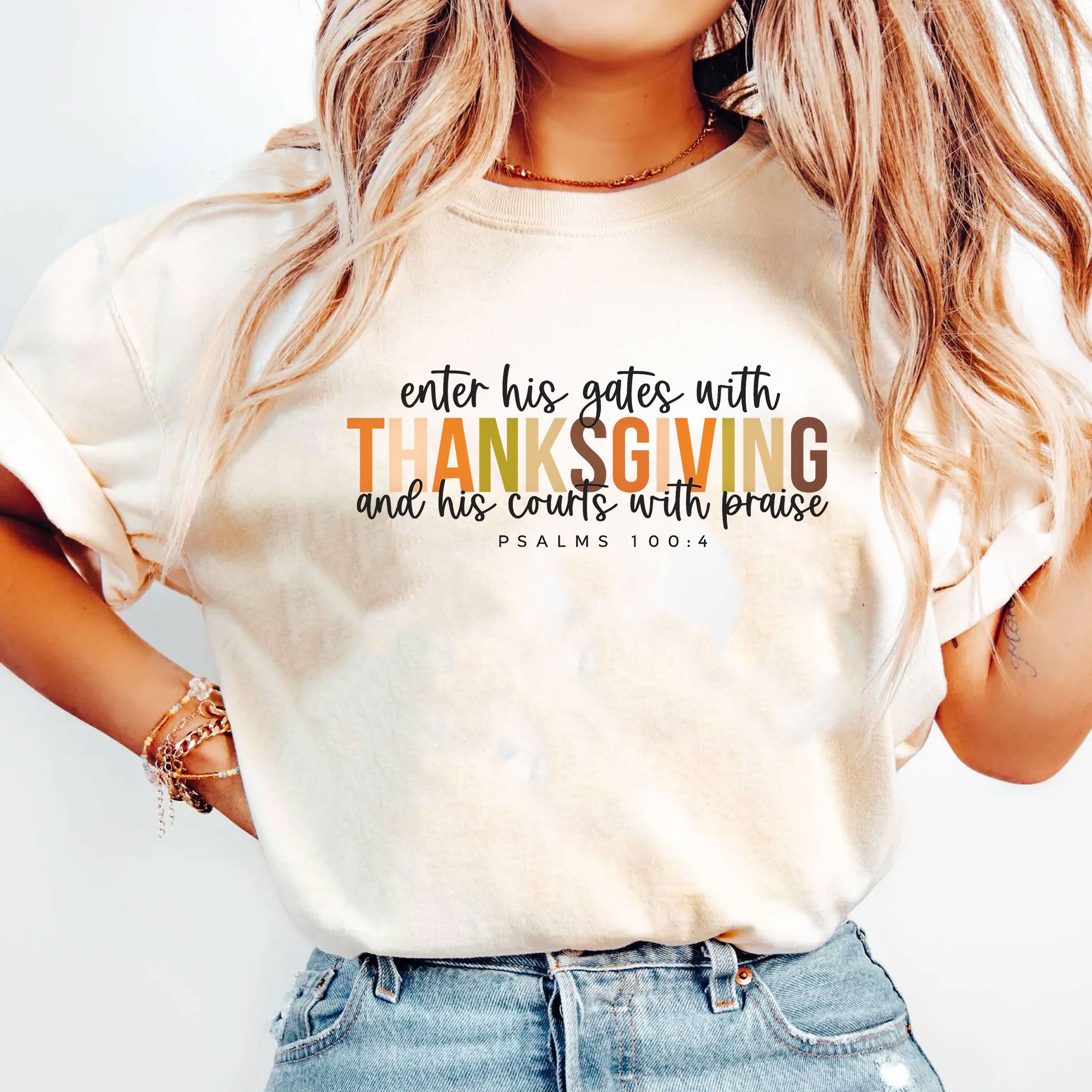 Enter His Gates with Thanksgiving T-Shirt - Faith-Inspired Fall Apparel for Women, Perfect for Thanksgiving Celebrations and Worship
 - 5