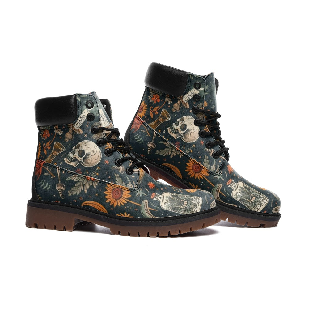Witchy Botanical Skull Timber Boots Casual Lightweight