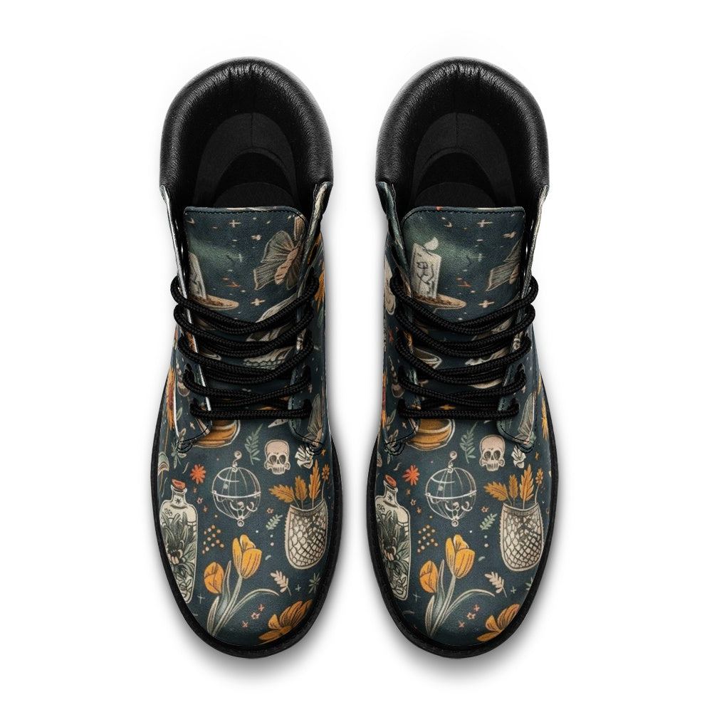 Witchy Botanical Skull Timber Boots Casual Lightweight