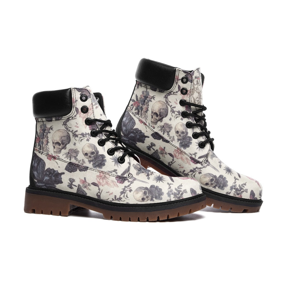 Gothic Butterfly Skull Floral Timber Boots Casual Lightweight TB