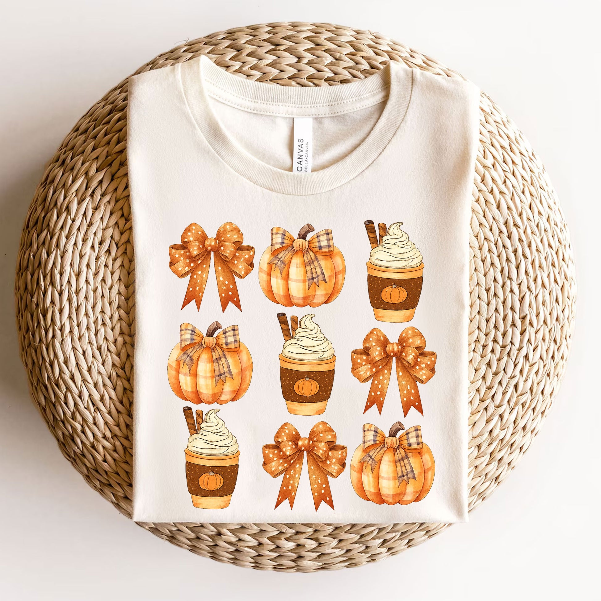 Fall Pumpkin and Coffee Thanksgiving Shirt with Cute Bows for Women - Perfect Autumn Graphic Tee for Holiday Celebrations
 - 3