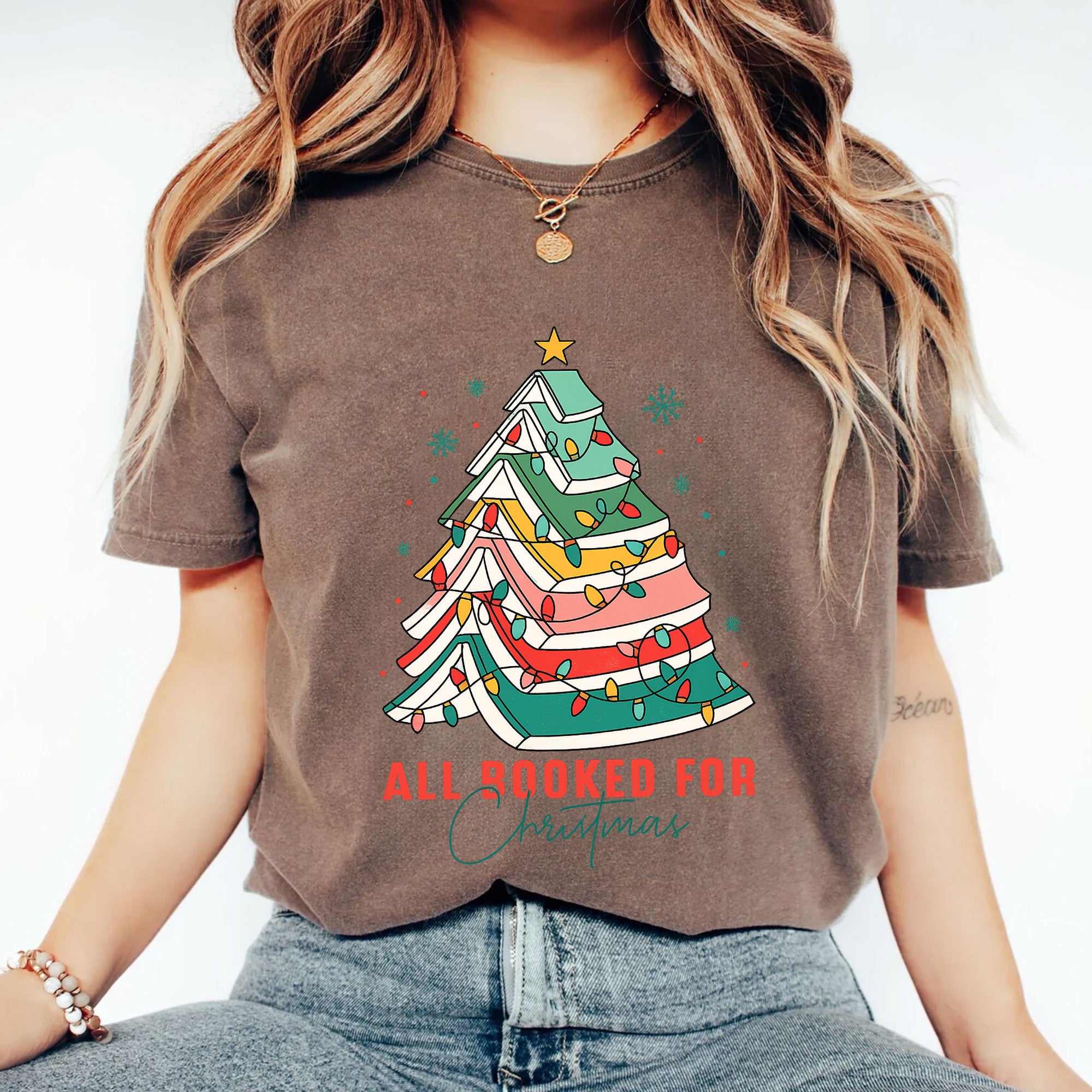 Festive Christmas Book Lovers T-Shirt - All Booked for Christmas Design with Holiday Tree Graphic - Perfect Holiday Gift Idea
 - 2
