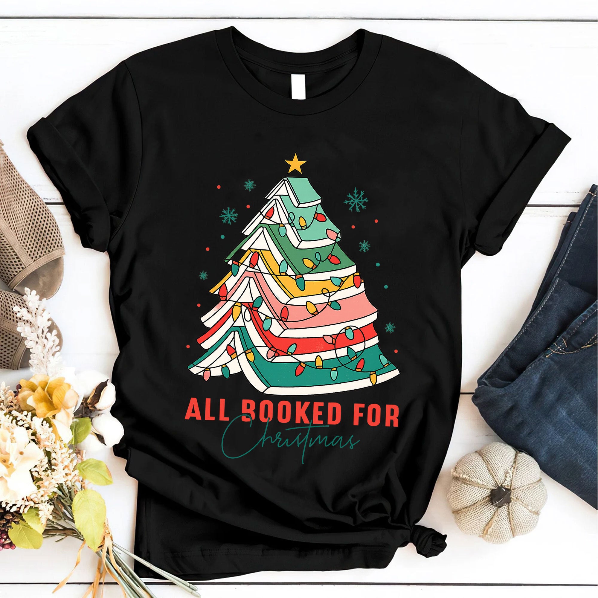 Festive Christmas Book Lovers T-Shirt - All Booked for Christmas Design with Holiday Tree Graphic - Perfect Holiday Gift Idea
 - 6